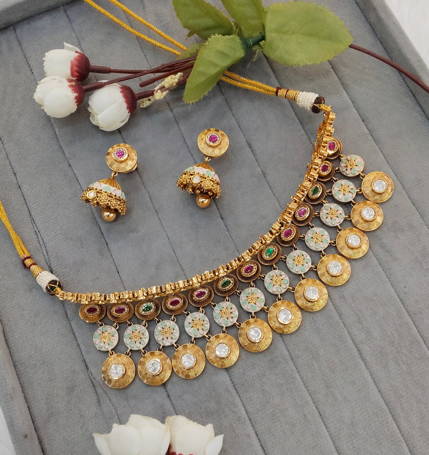 Ruby Green Gold Polki Choker Indian Jewellery Kishu Set