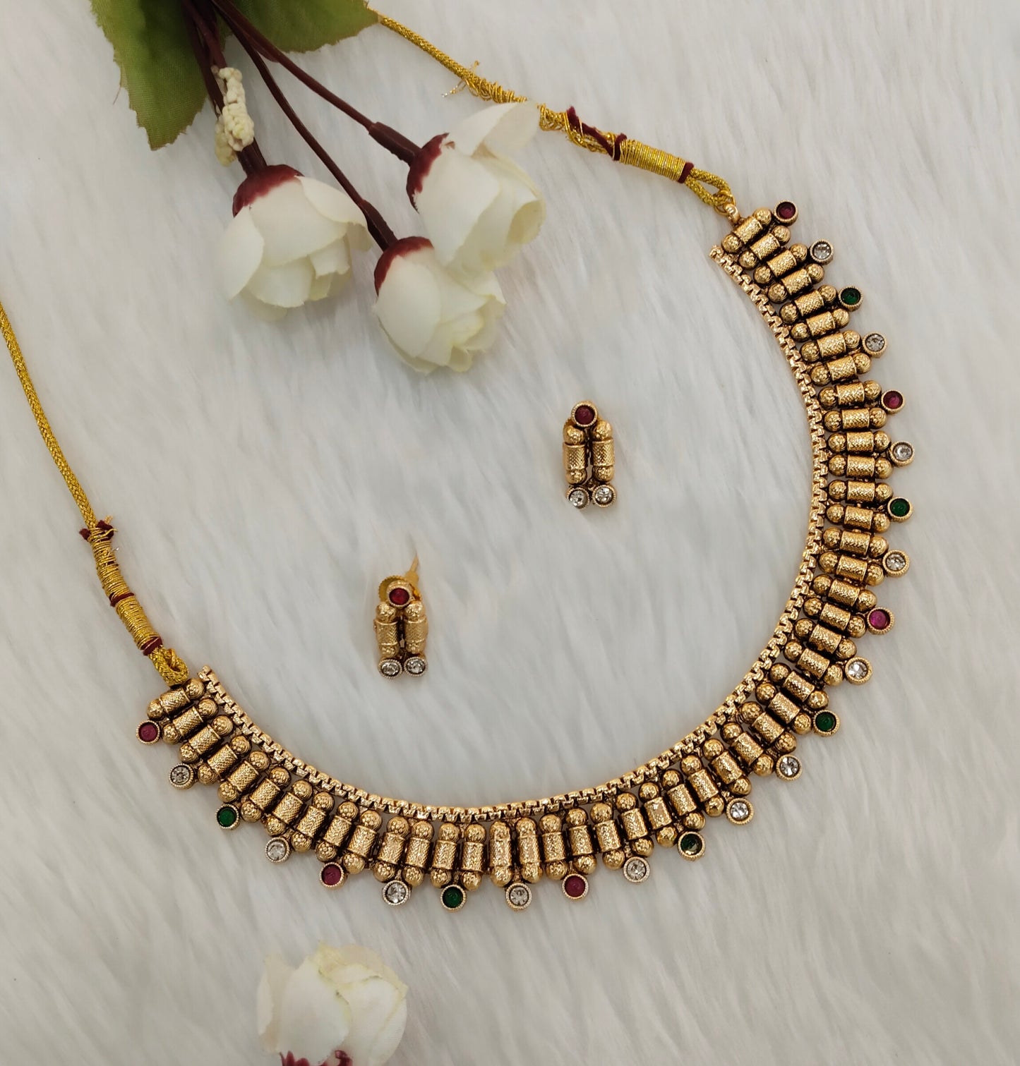 Ruby Green Gold Polki Necklace indian Jewellery Mulajam Set
