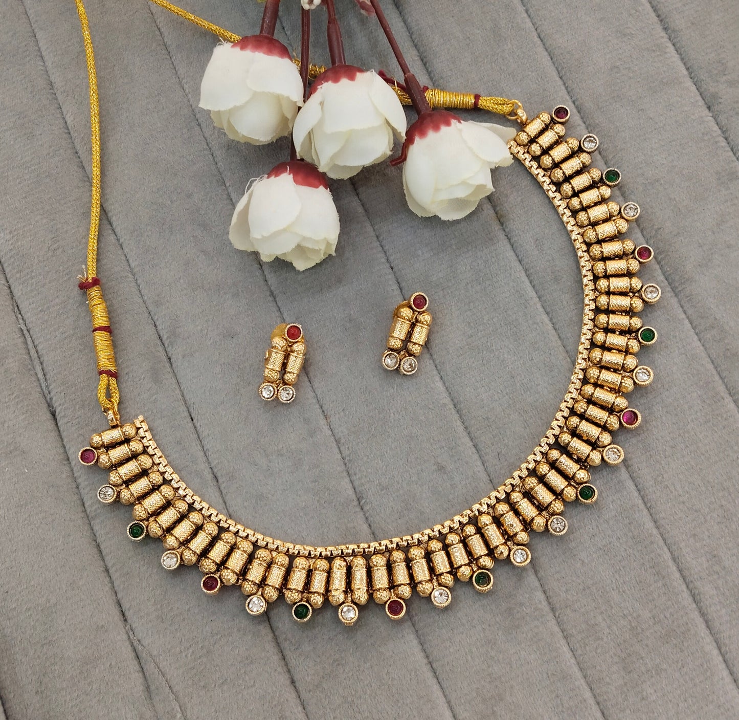 Ruby Green Gold Polki Necklace indian Jewellery Mulajam Set