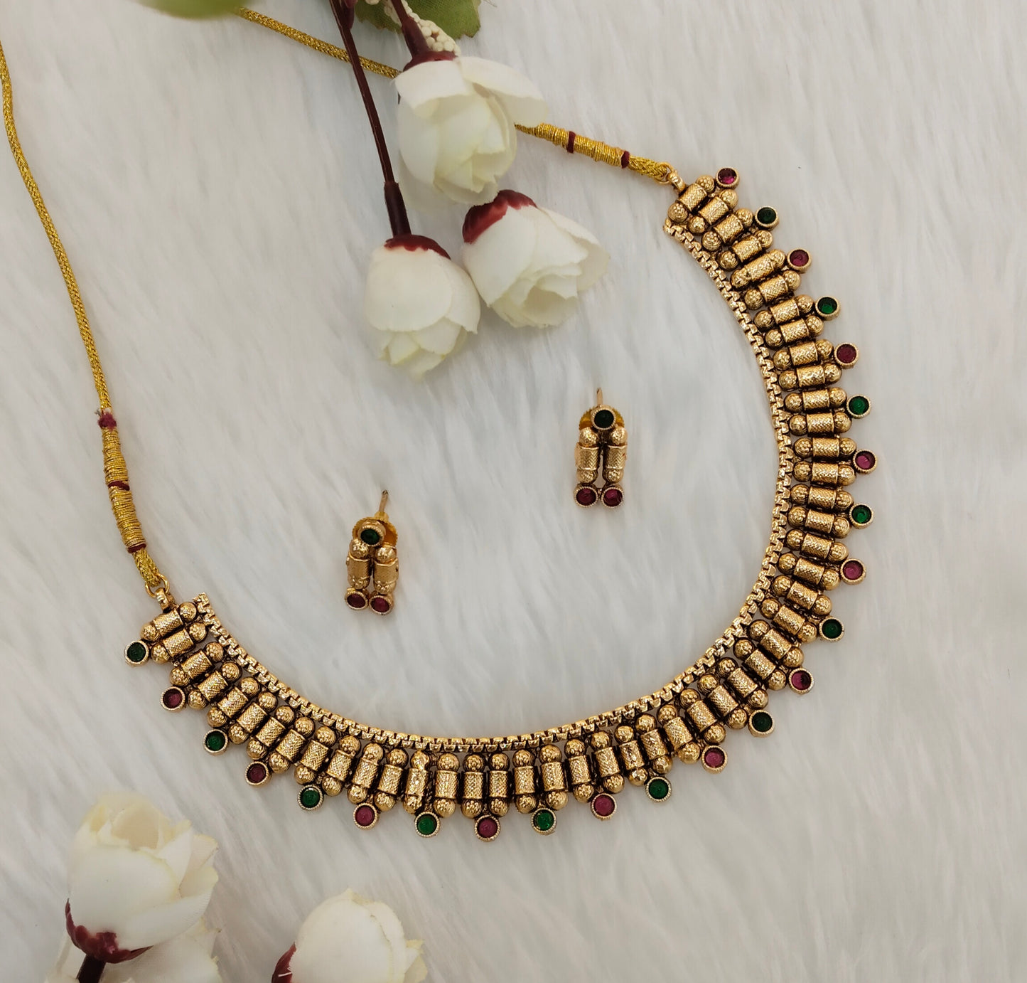 Ruby Green Gold Polki Necklace indian Jewellery Mulajam Set