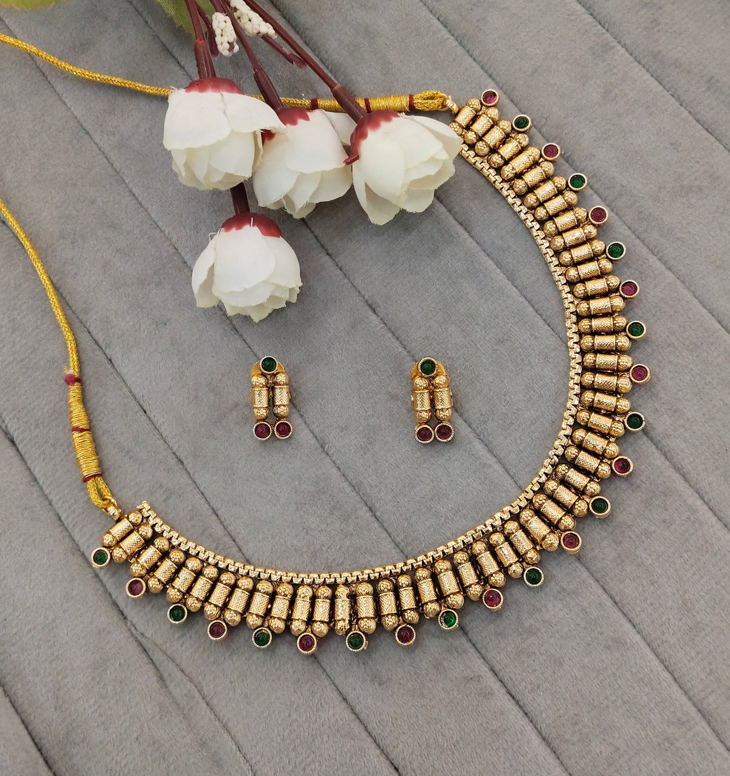 Ruby Green Gold Polki Necklace indian Jewellery Mulajam Set