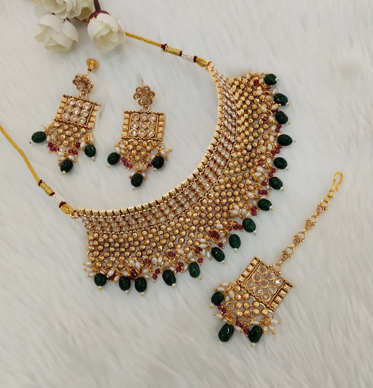 Green Gold Polki Choker Indian Jewellery Kishu Set