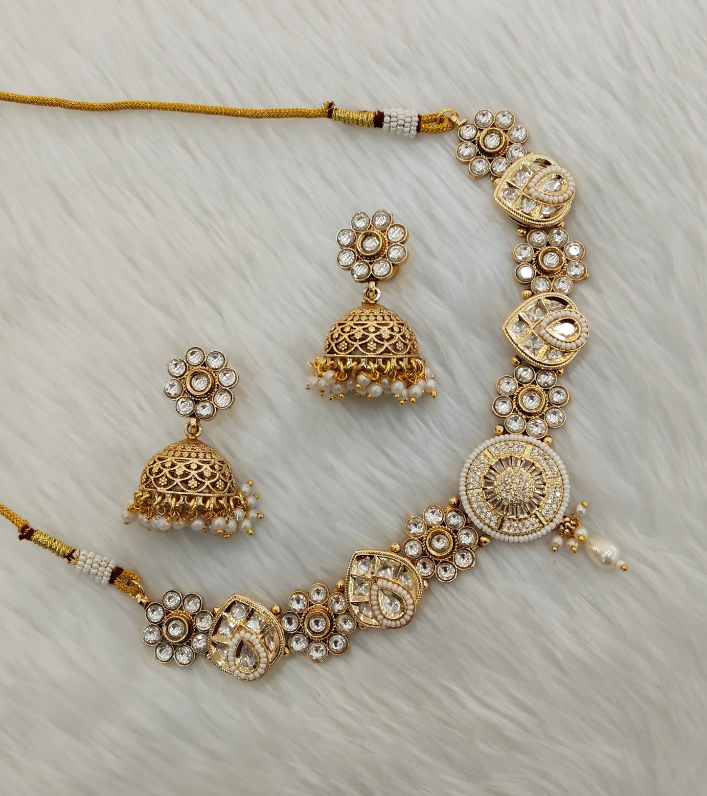 Gold Polki Necklace Indian Jewellery Gurleen Set