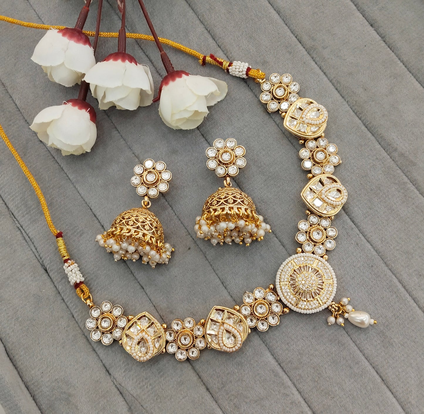 Gold Polki Necklace Indian Jewellery Gurleen Set