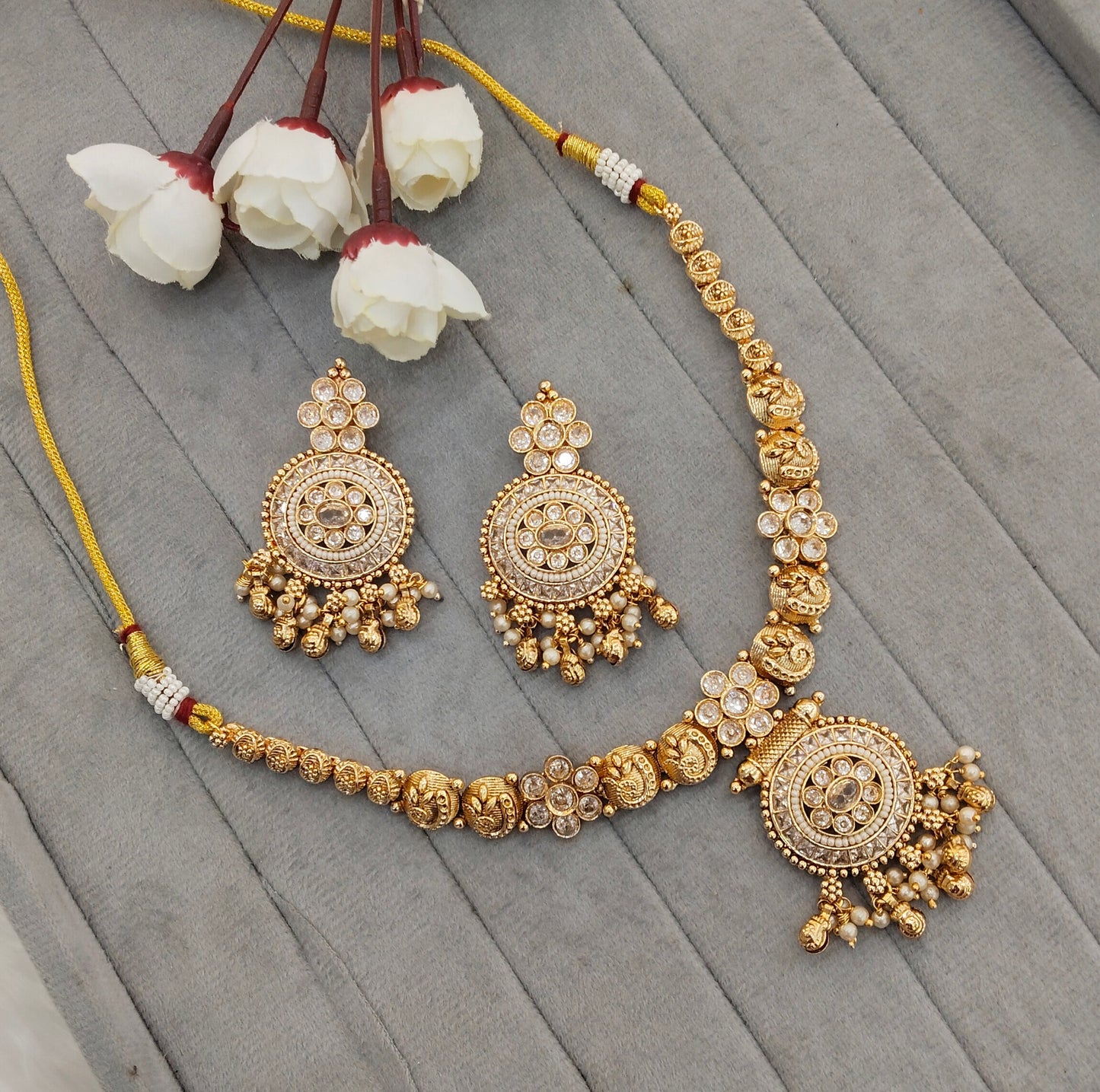 Gold Polki Necklace Indian Jewellery Gurleen Set