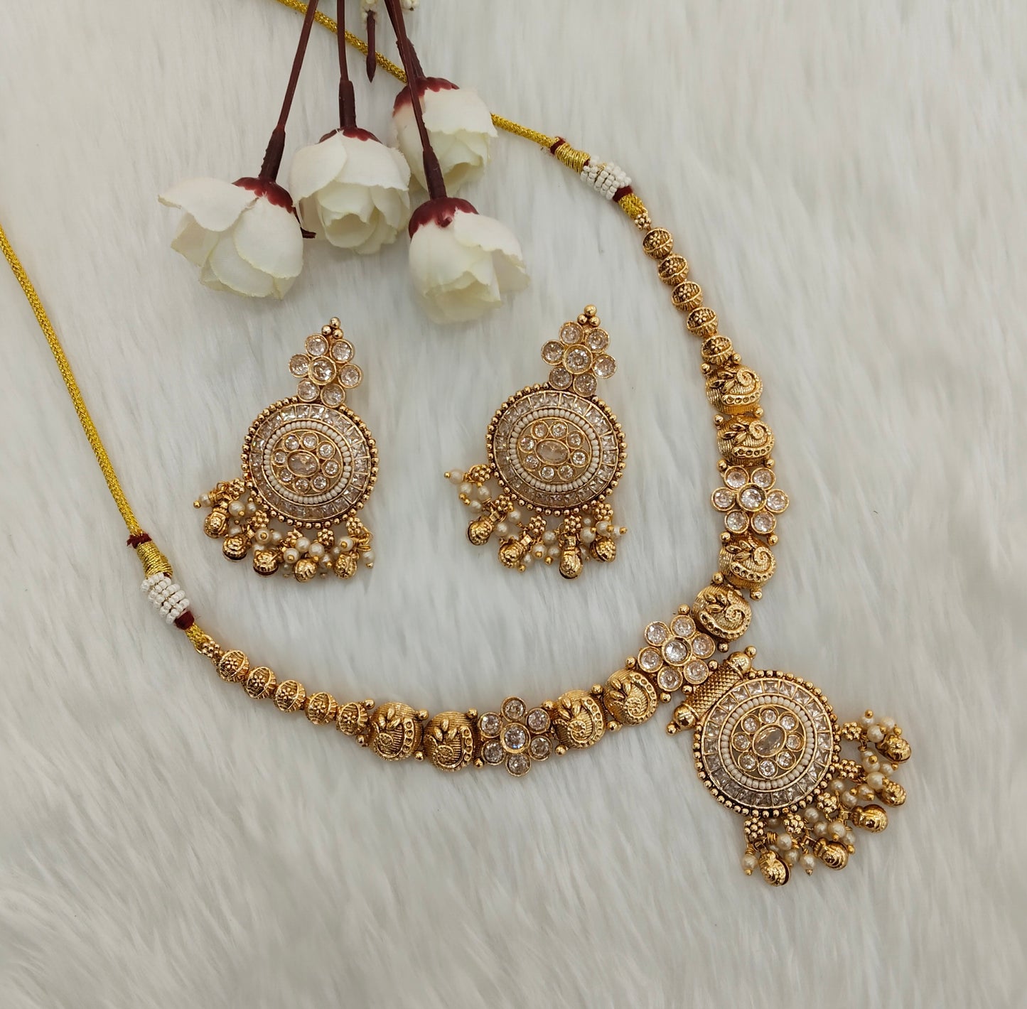 Gold Polki Necklace Indian Jewellery Gurleen Set
