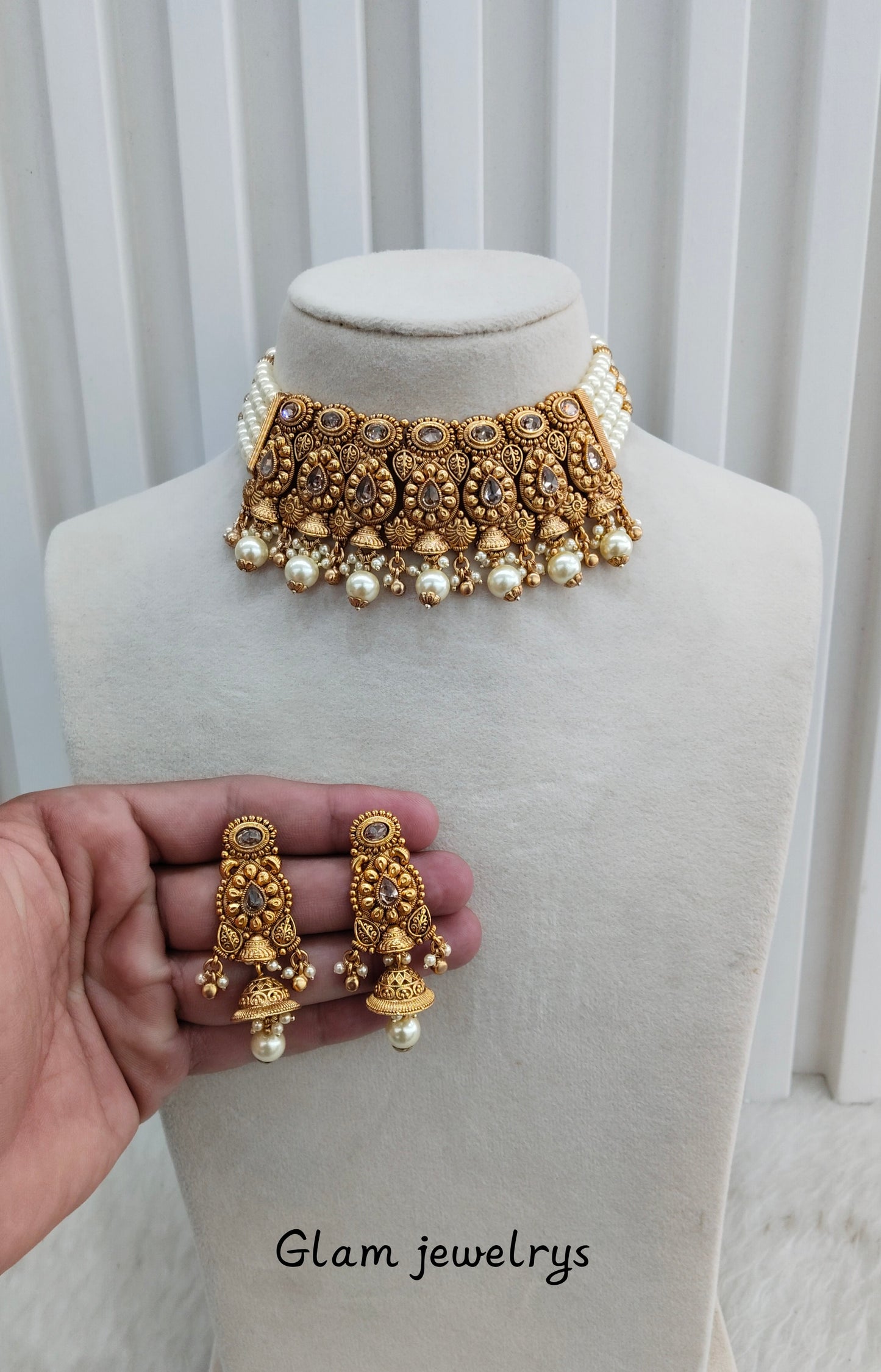 Gold Polki Choker Indian Jewellery Gurleen Set