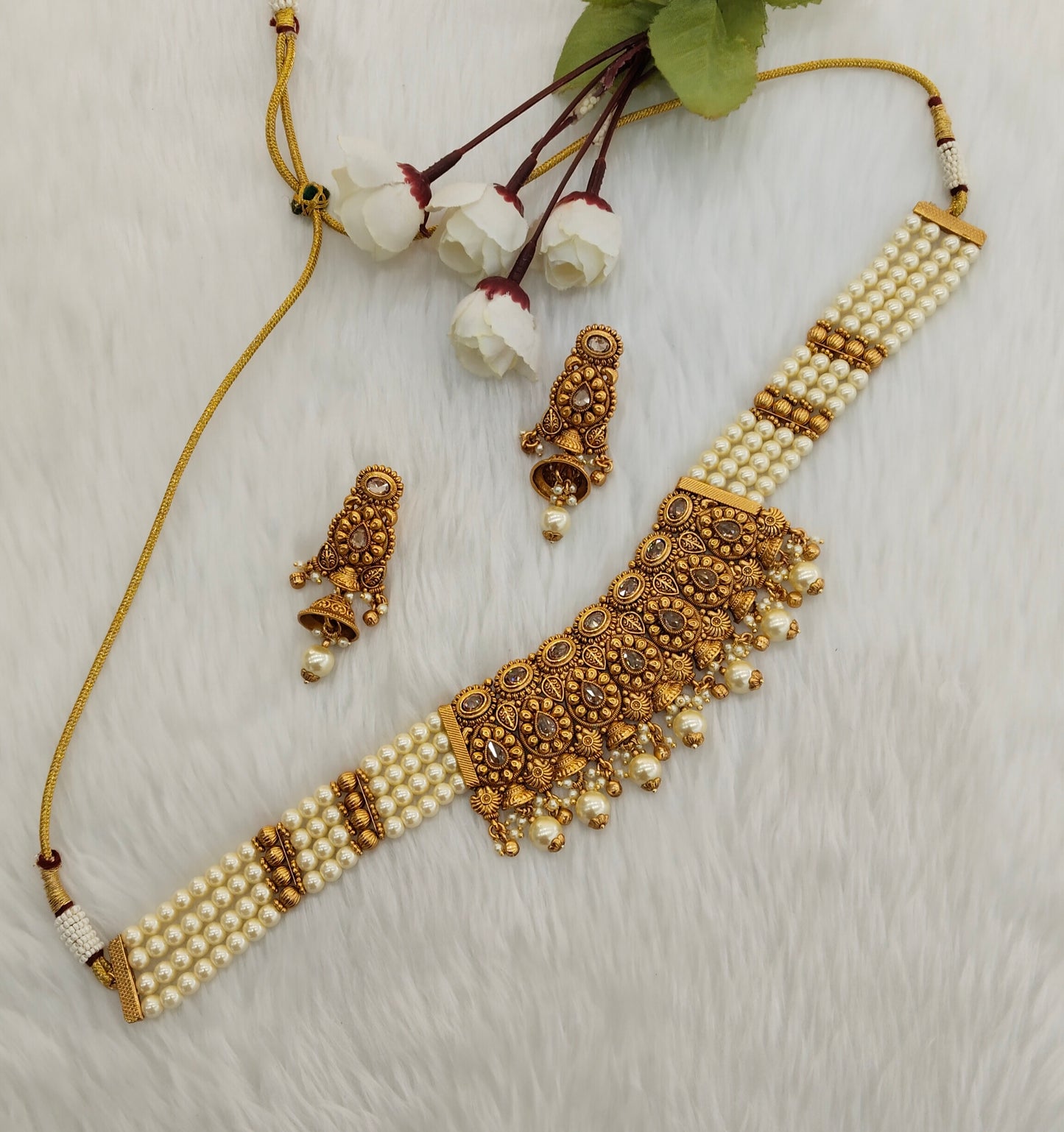 Gold Polki Choker Indian Jewellery Gurleen Set
