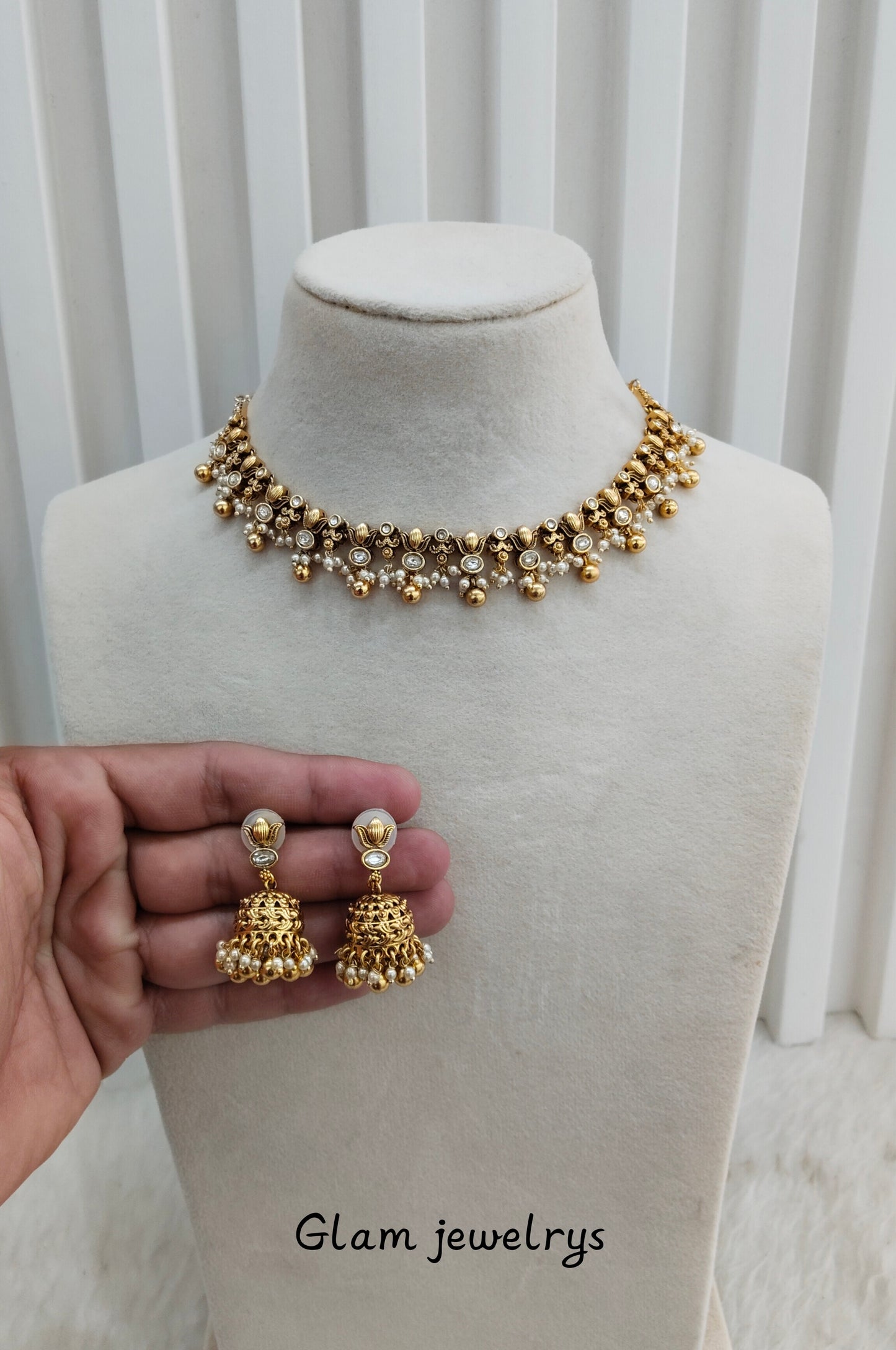 Gold Polki Necklace Indian Jewellery Gurleen Set