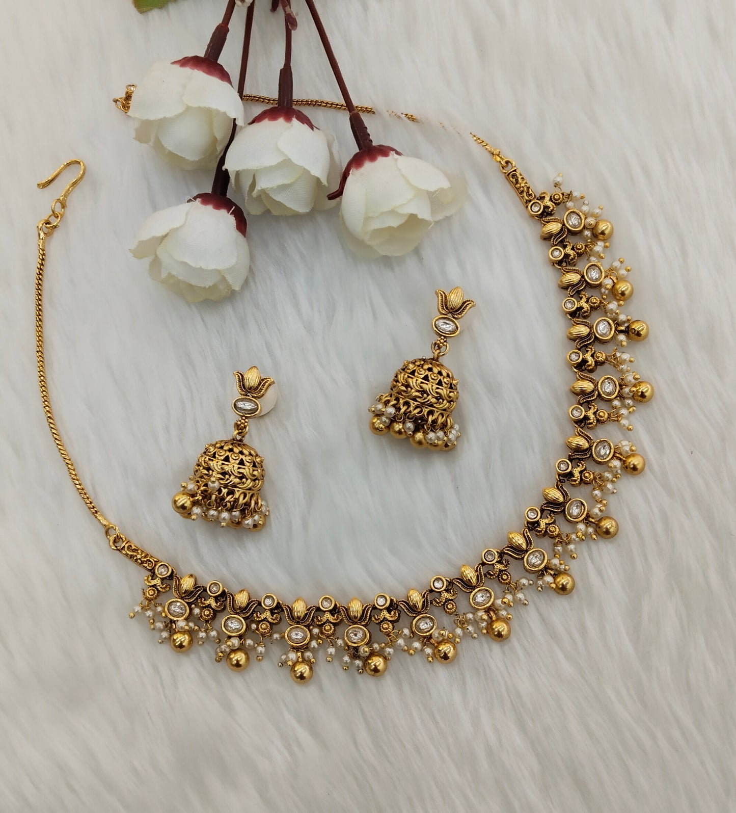 Gold Polki Necklace Indian Jewellery Gurleen Set
