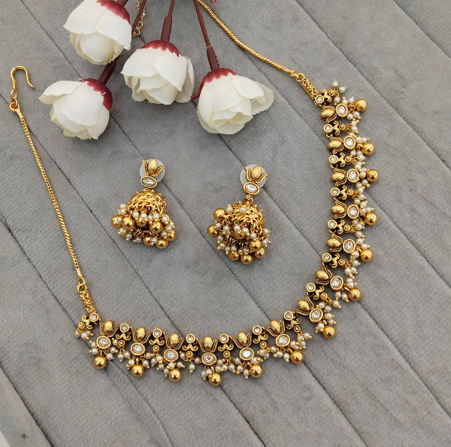 Gold Polki Necklace Indian Jewellery Gurleen Set