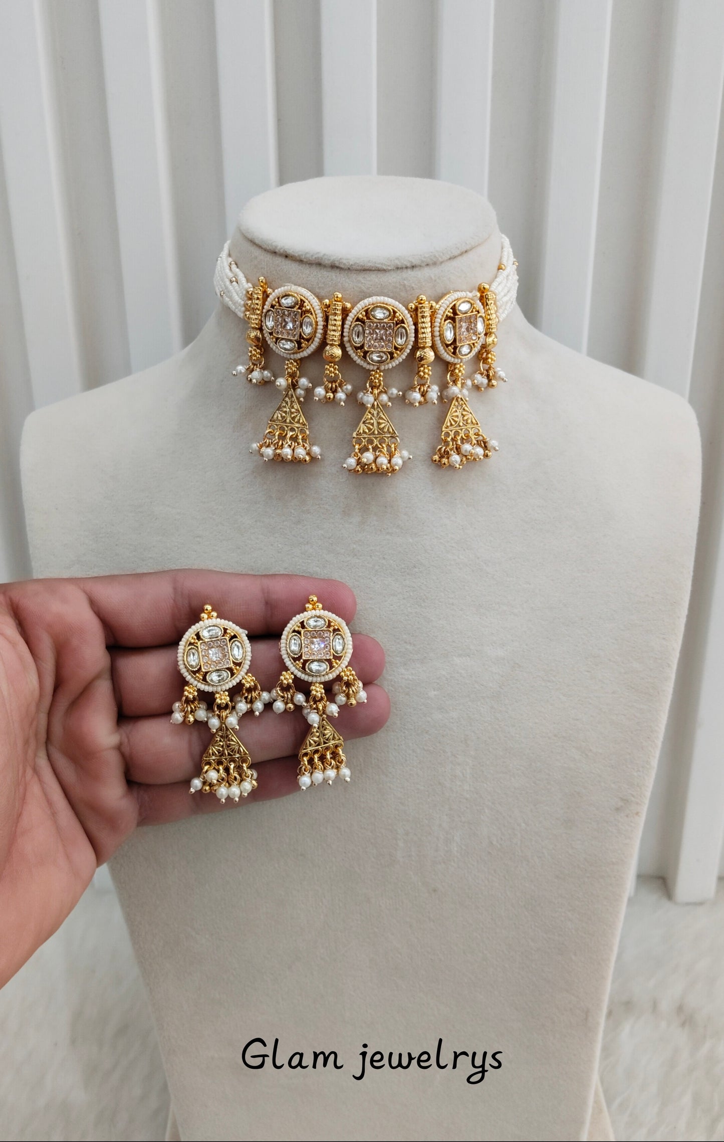 White Gold Polki Choker indian Jewellery Gurleen Set