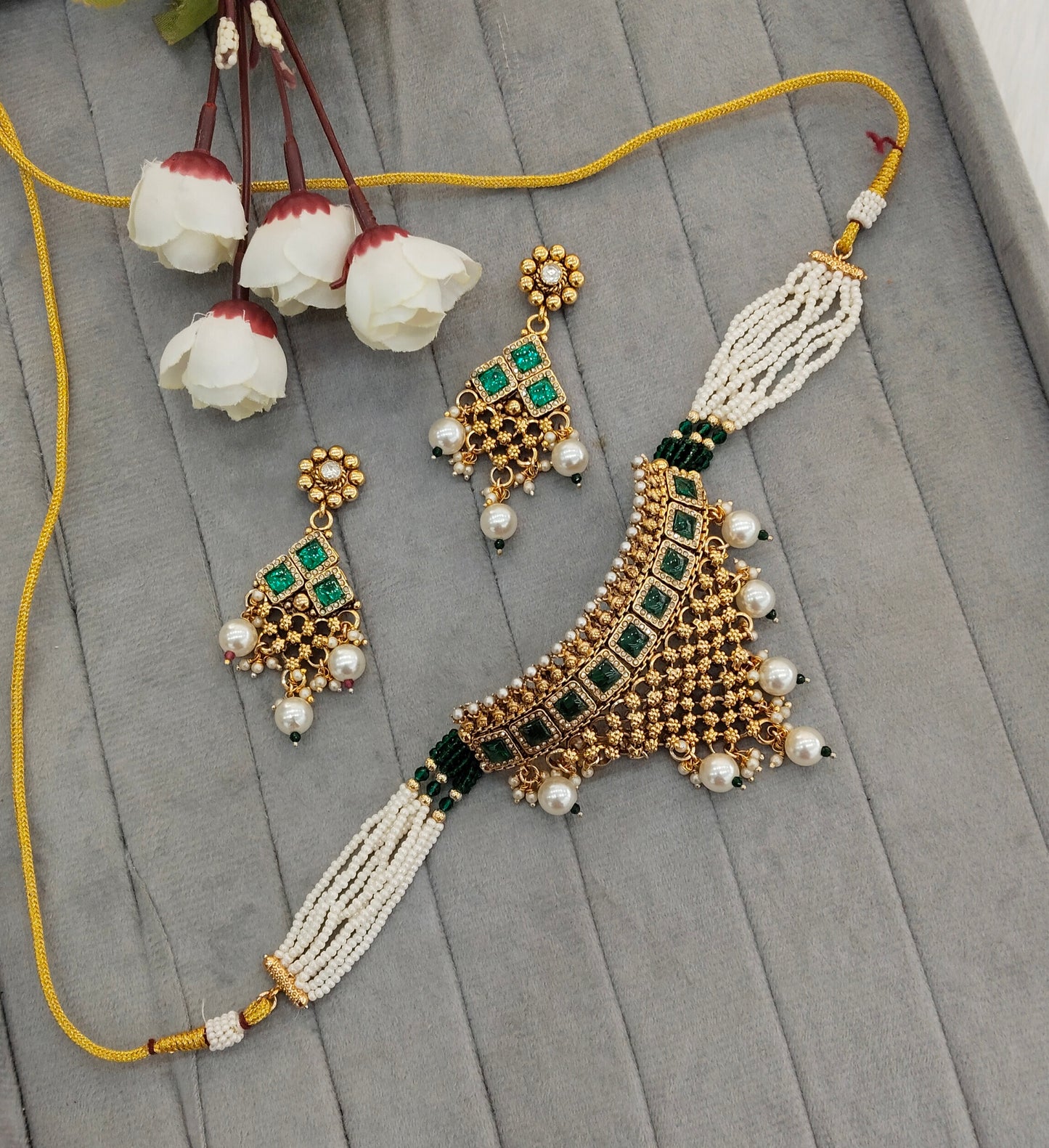 Green Gold Polki Choker Indian Jewellery Gurleen Set