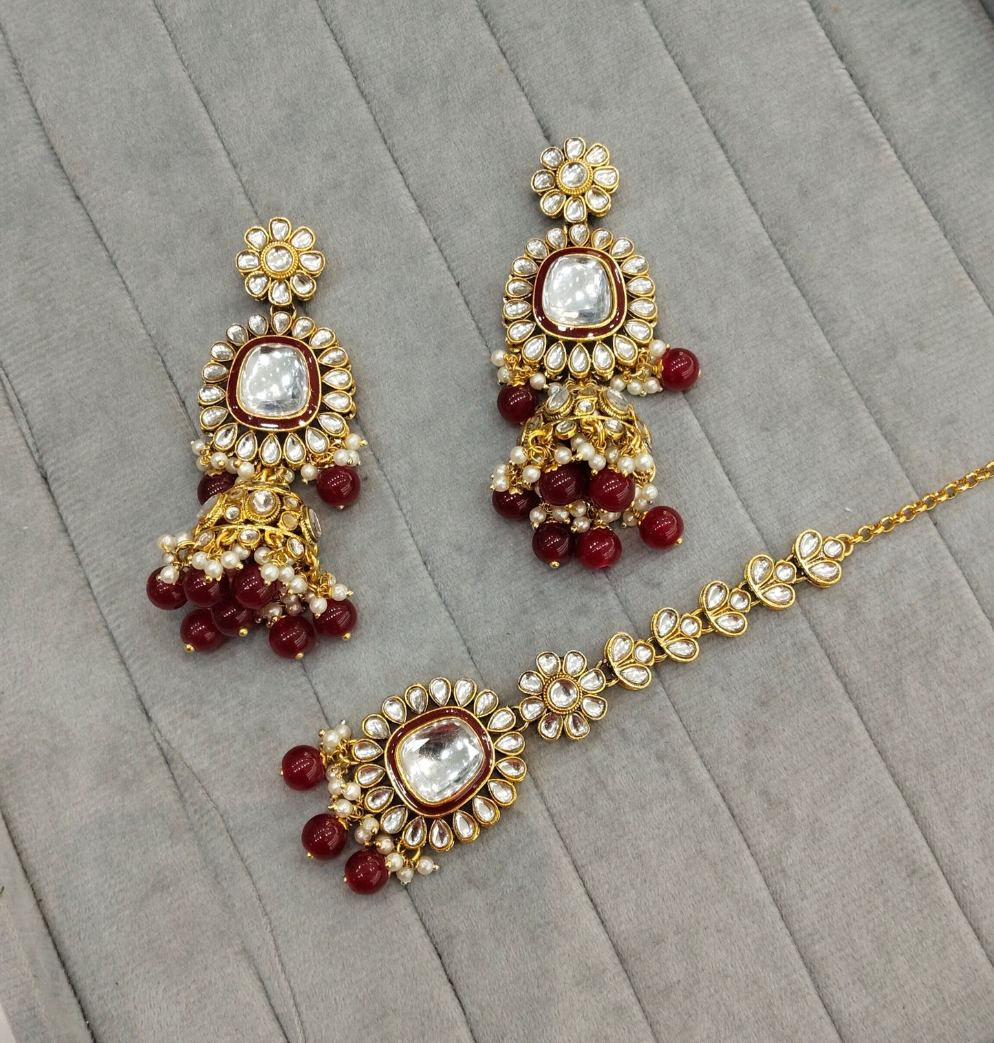 Ruby Gold Kundan Bollywood Rcb Indian Earrings
