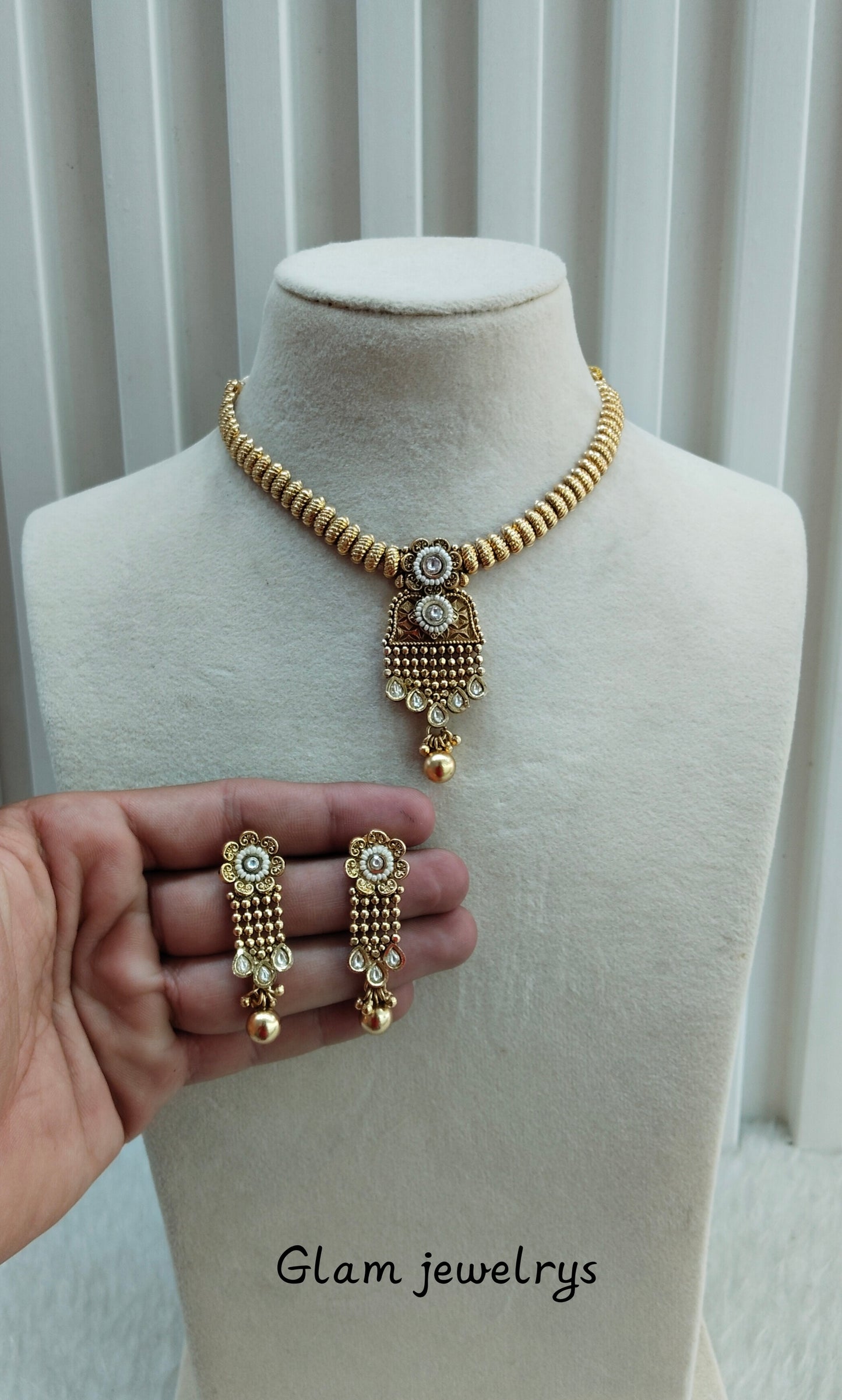 Gold Polki Necklace indian Jewellery Pawan Set
