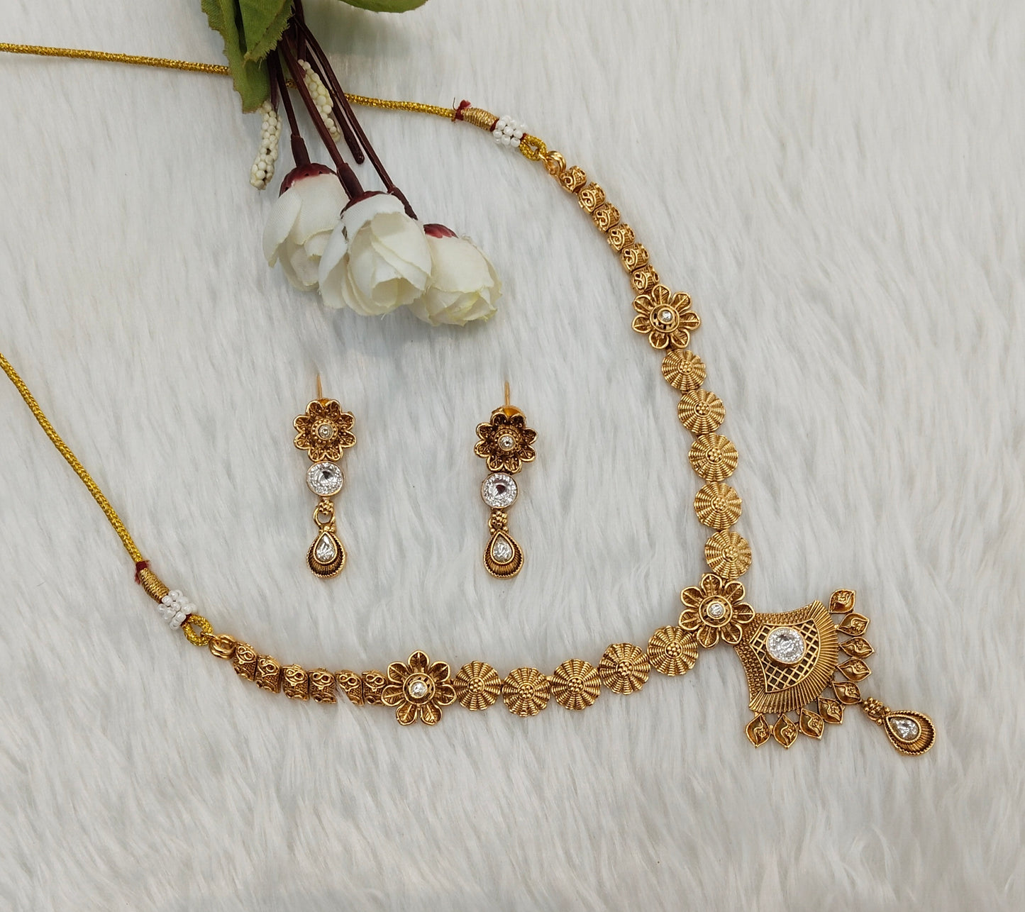 Gold Polki Necklace Indian Jewellery Pawan Set