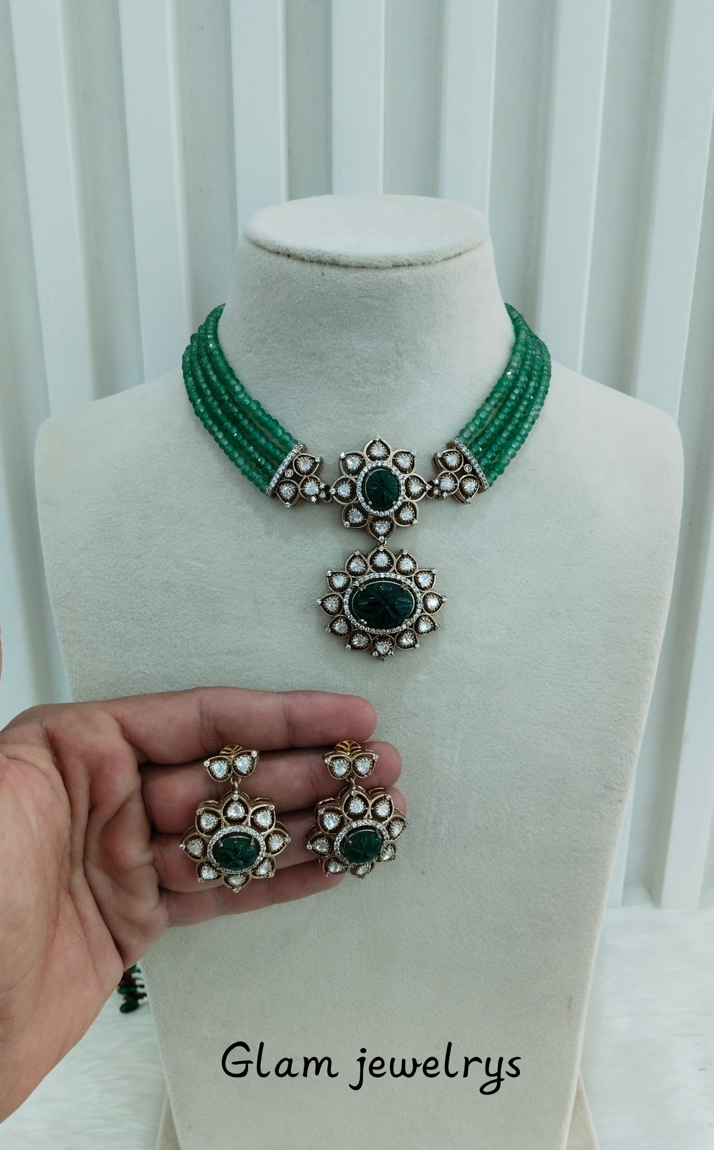 Sage Green Moissanite Kundan Choker Necklace Indian Jewellery Swaraj Set
