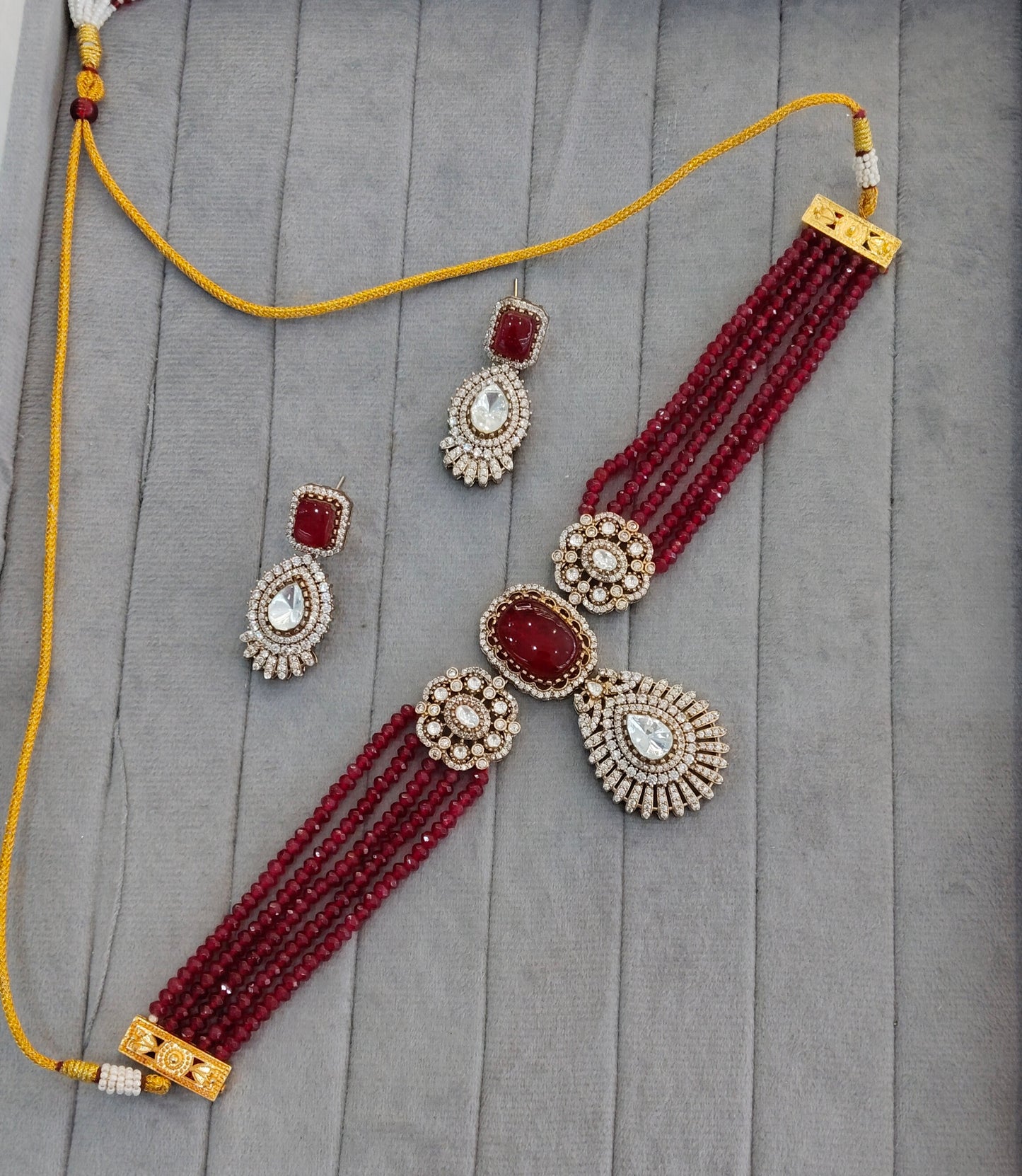 Maroon Moissanite Kundan Choker Indian Jewellery Swaraj Set
