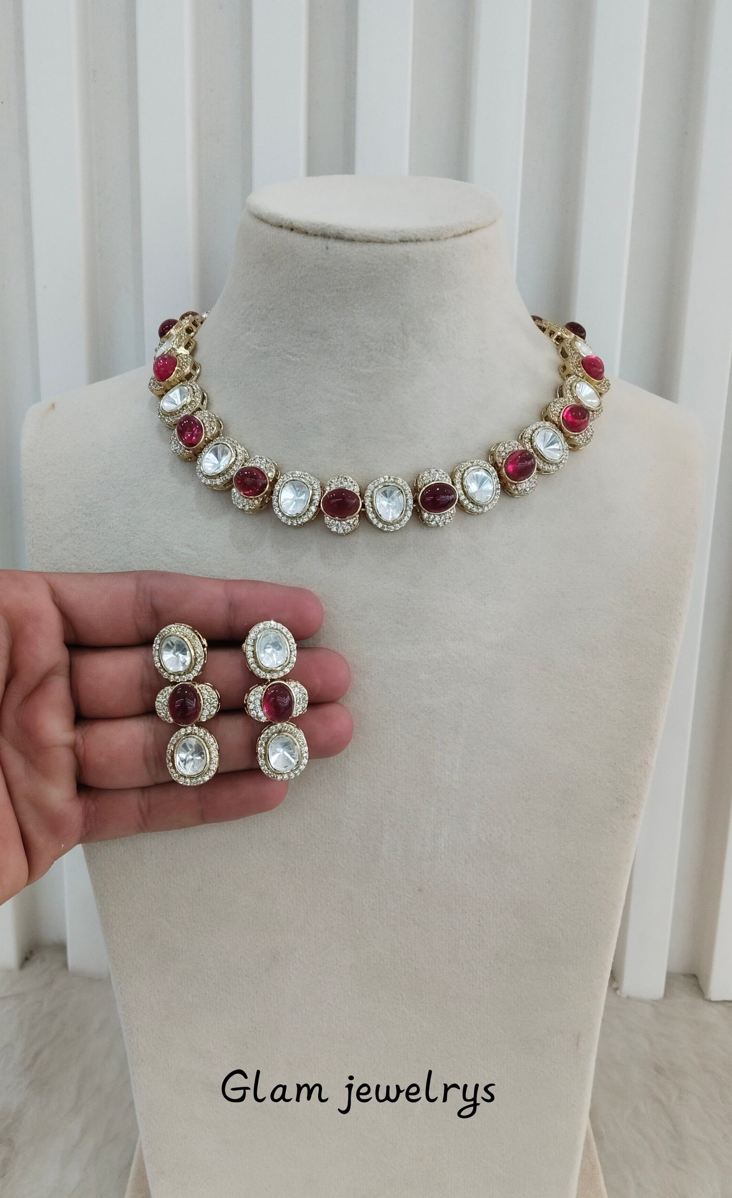 Ruby Gold Moissanite Kundan Necklace Indian Jewellery Sonalika Set