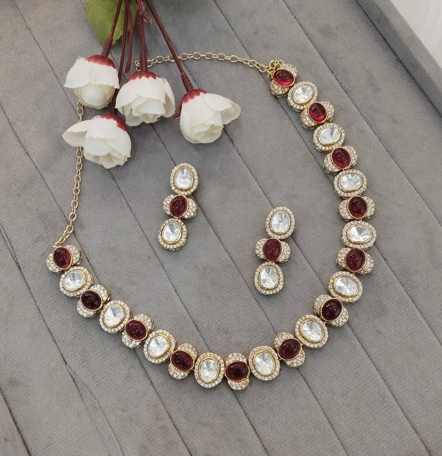 Ruby Gold Moissanite Kundan Necklace Indian Jewellery Sonalika Set