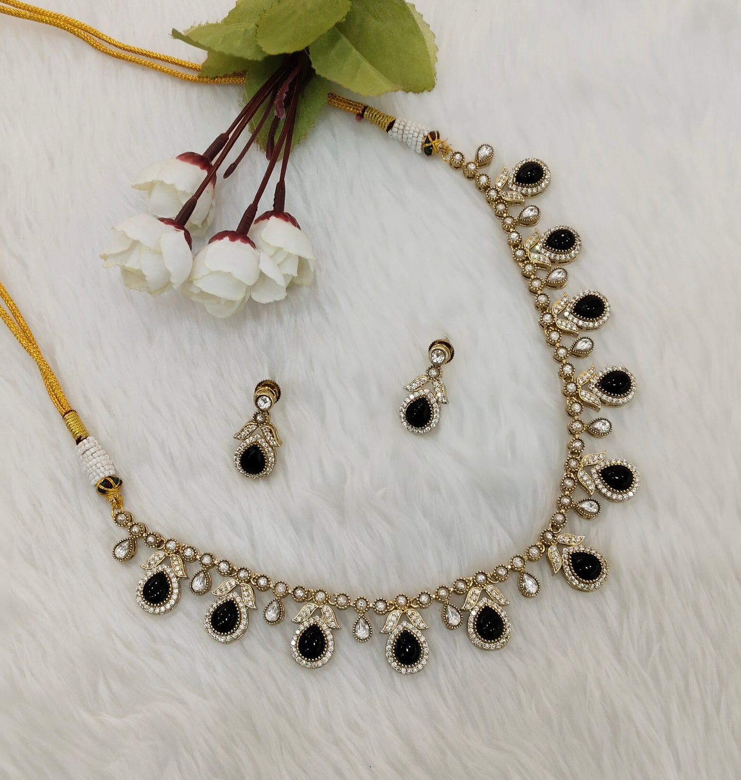Black Gold Moissanite Kundan Necklace Indian Jewellery Barkat Set