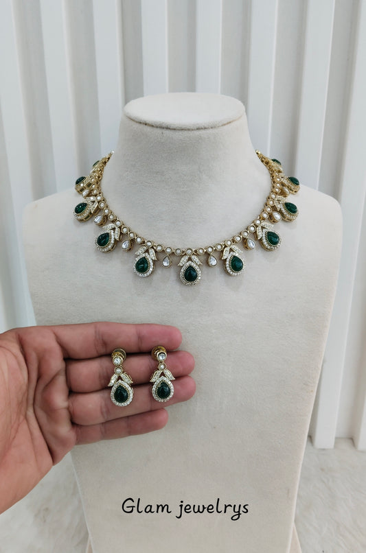 Green Gold Moissanite Kundan Necklace Indian Jewellery Barkat Set