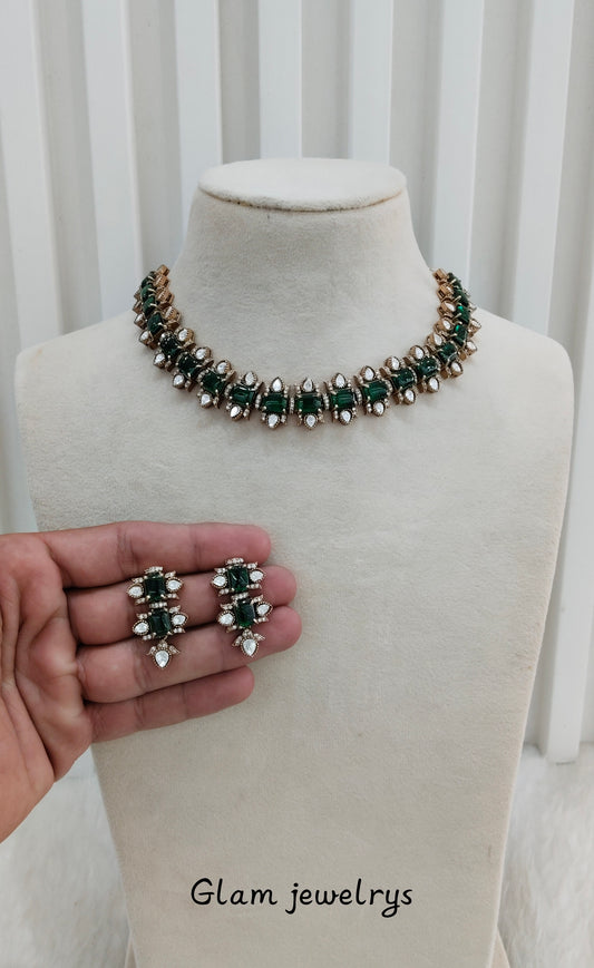 Green Gold Moissanite Kundan Necklace Indian Jewellery Indofarm Set