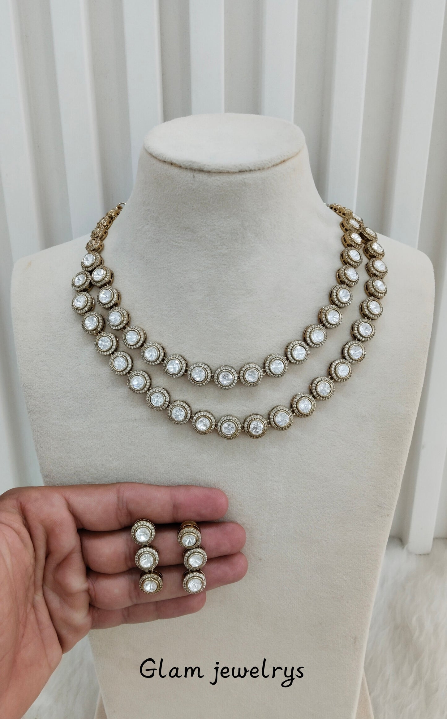 White Gold Moissanite Kundan Necklace Indian Jewellery Indofarm Set