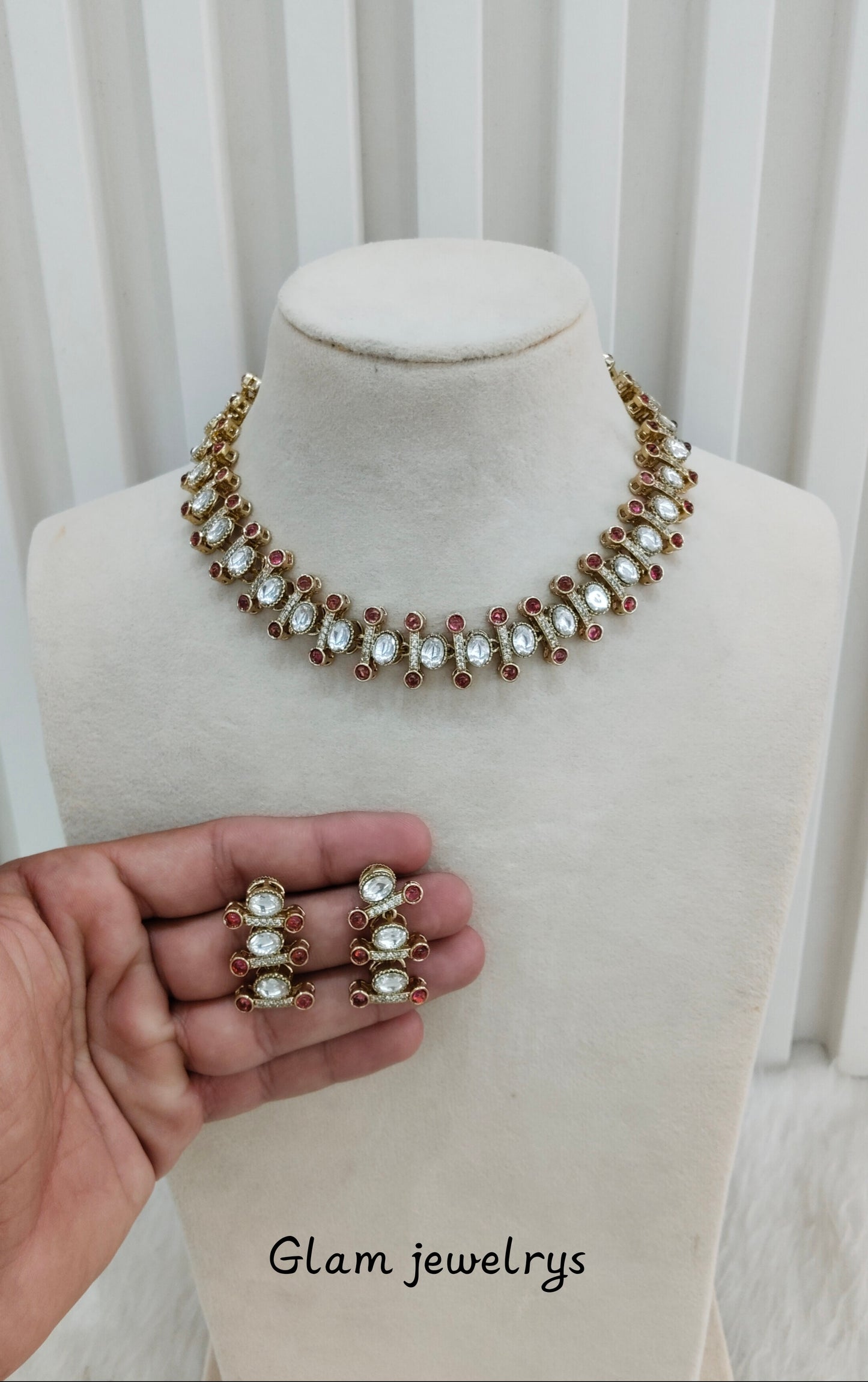 Ruby Gold Moissanite Kundan Necklace Indian Jewellery Massy Set