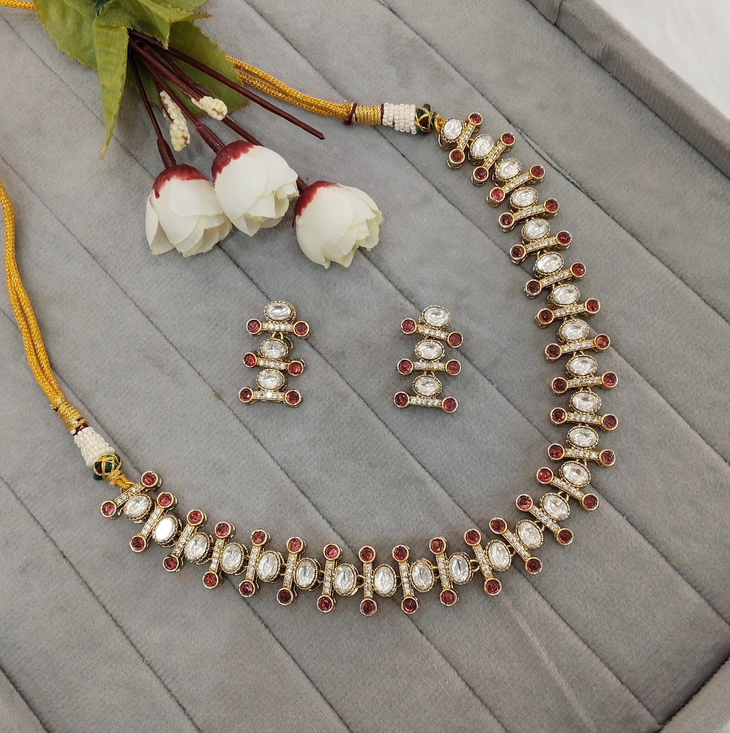 Ruby Gold Moissanite Kundan Necklace Indian Jewellery Massy Set