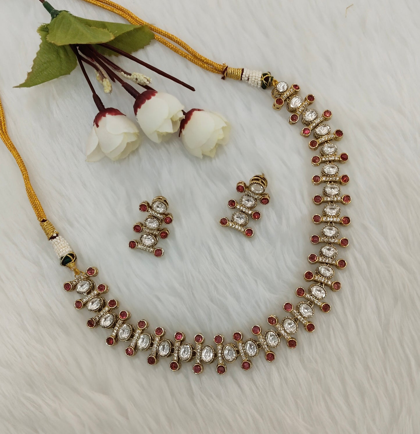 Ruby Gold Moissanite Kundan Necklace Indian Jewellery Massy Set