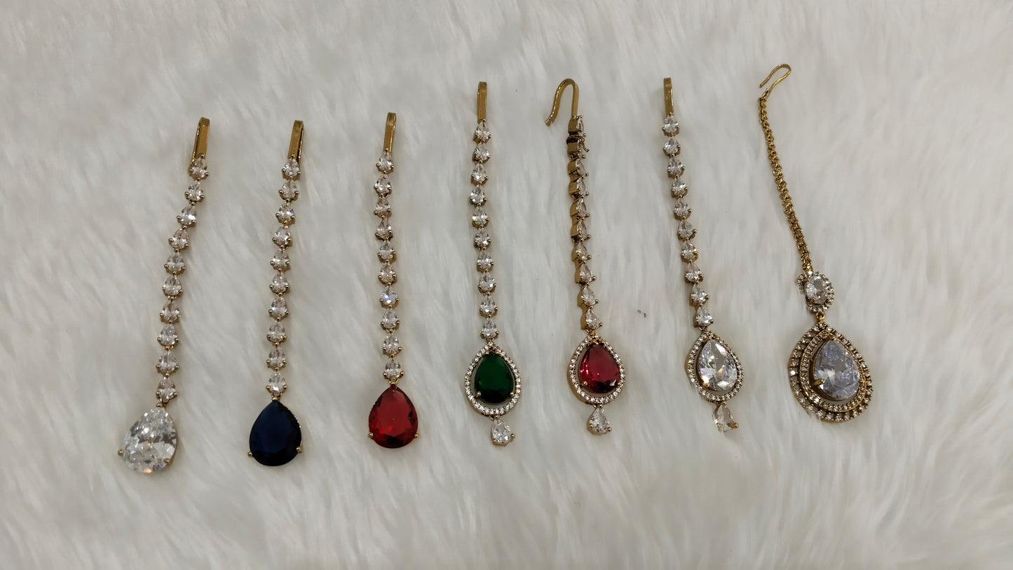 Antique Gold Cz Tikka Indian Jewellery Headpiece Set