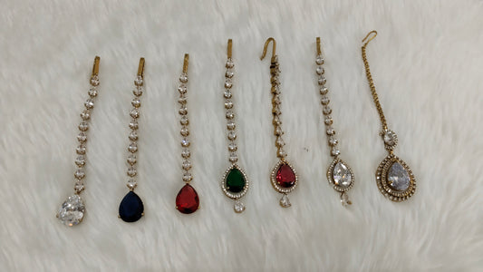 Antique Gold Cz Tikka Indian Jewellery Headpiece Set