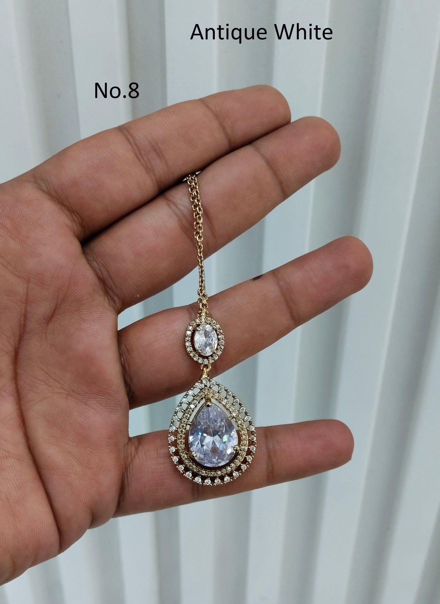 Antique Gold Cz Tikka Indian Jewellery Headpiece Set