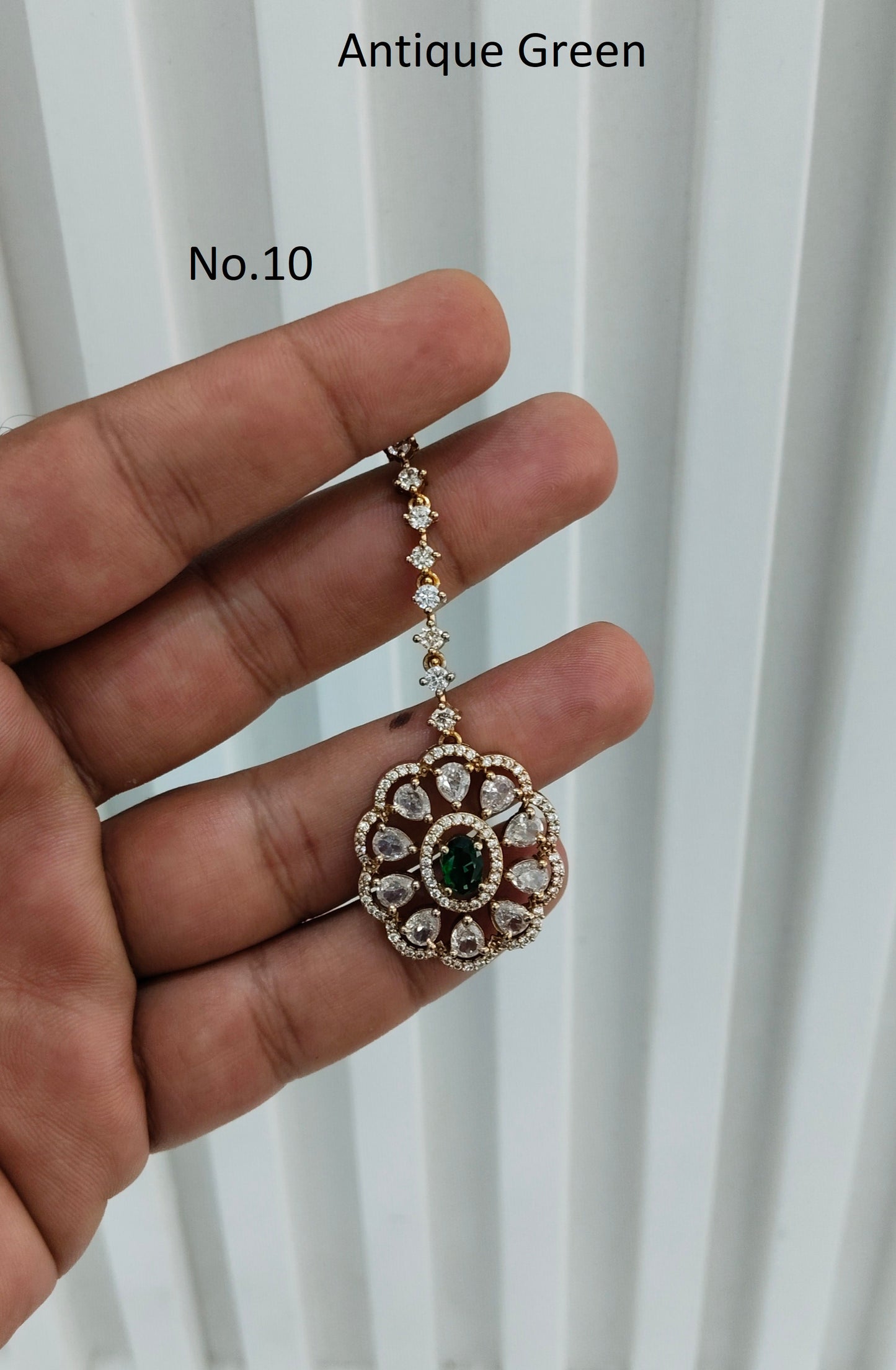 Antique Gold Cz Tikka Indian Jewellery Headpiece Set