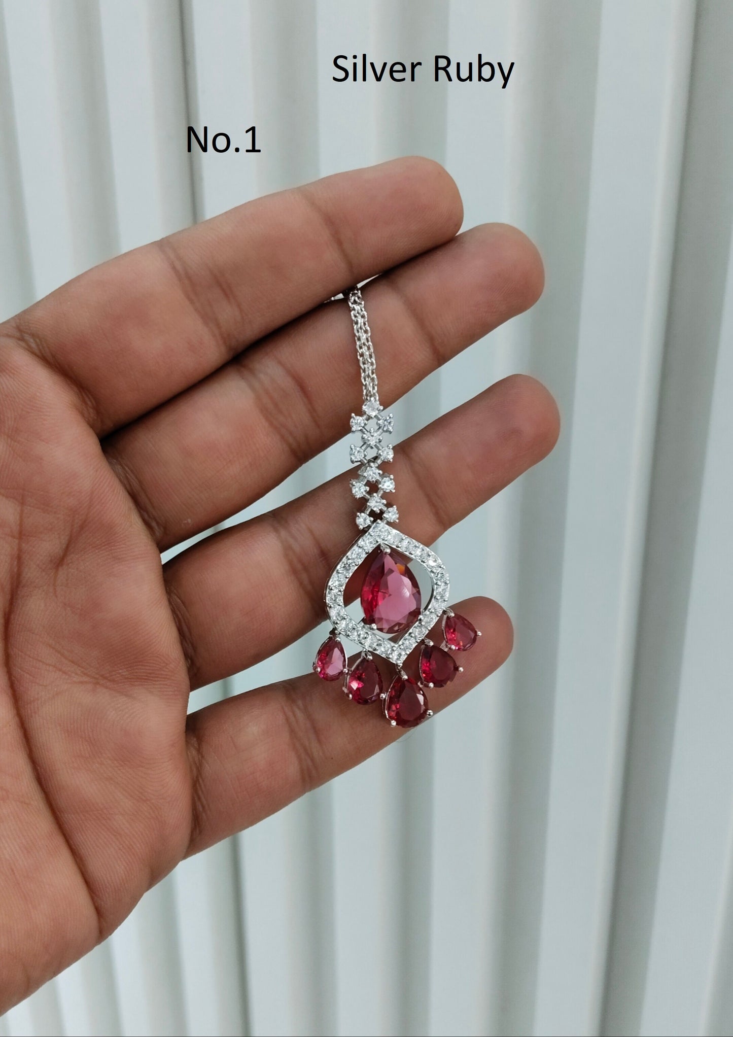 Silver Cz Tikka Indian Jewellery Headpiece Set