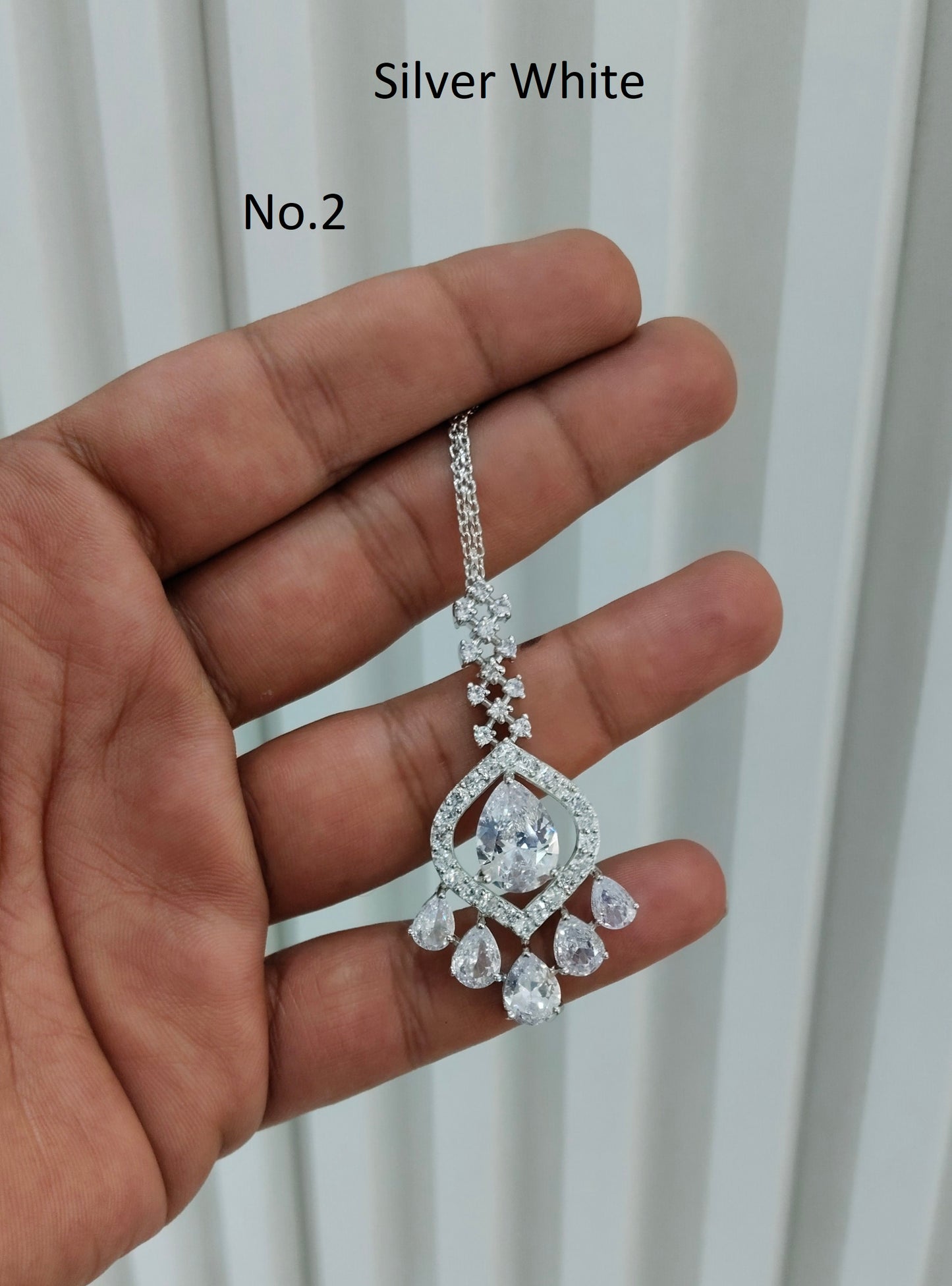 Silver Cz Tikka Indian Jewellery Headpiece Set