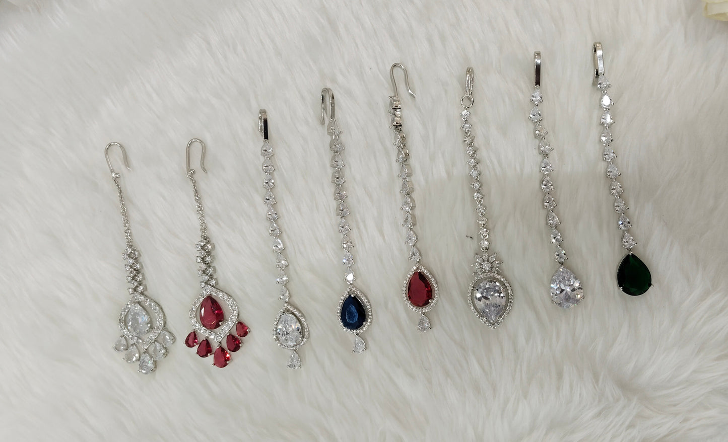 Silver Cz Tikka Indian Jewellery Headpiece Set