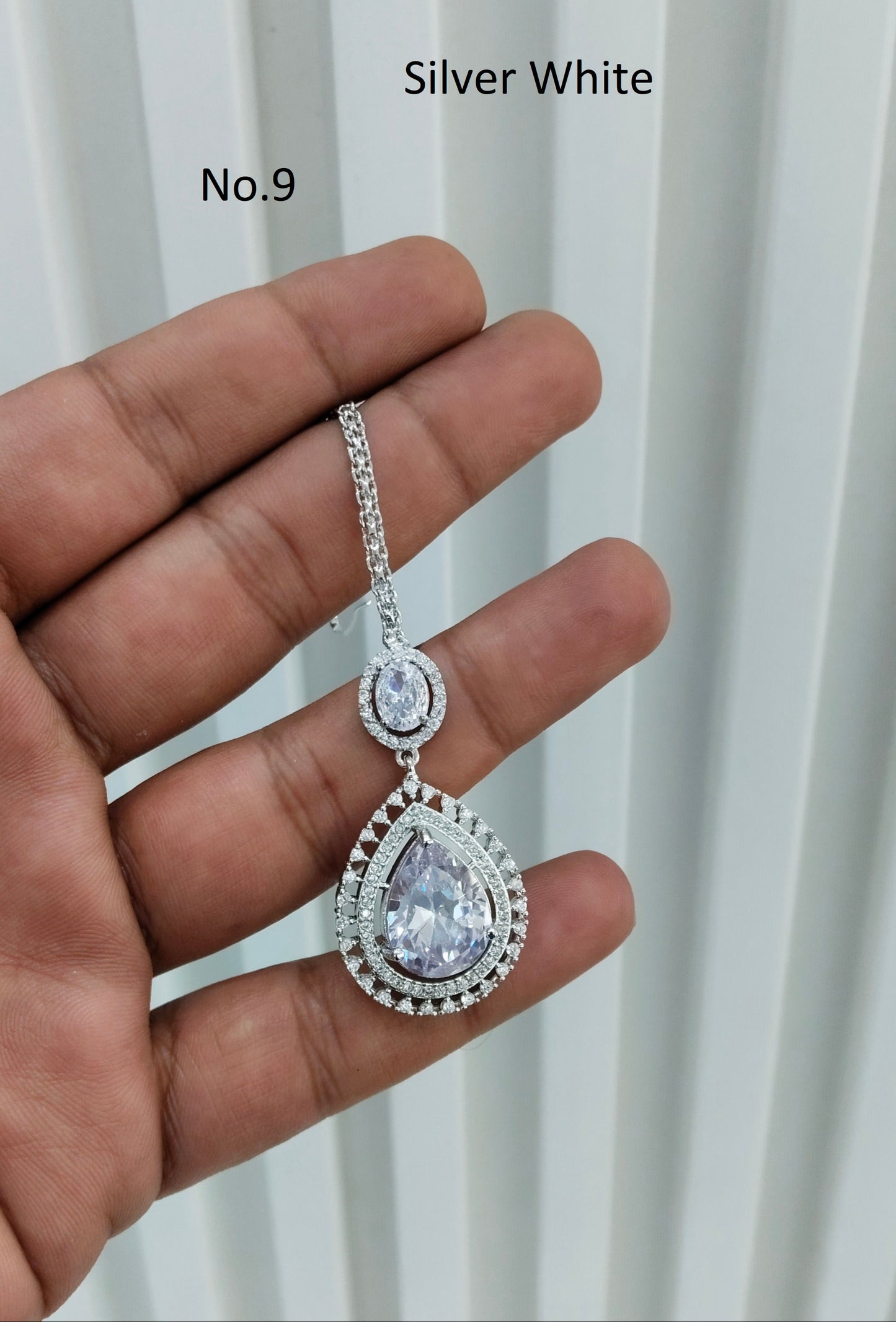 Silver Cz Tikka Indian Jewellery Headpiece Set