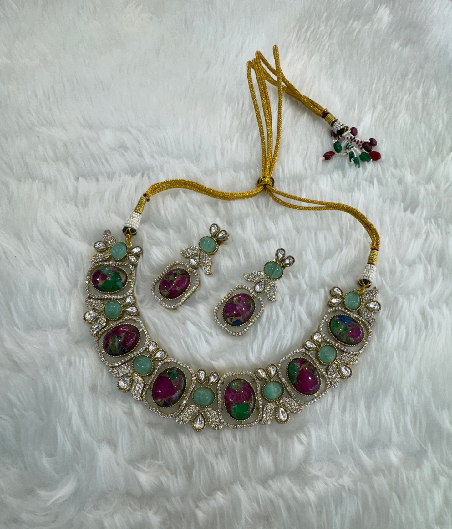 Majenta Green Necklace Indian Jewellery Ria Set