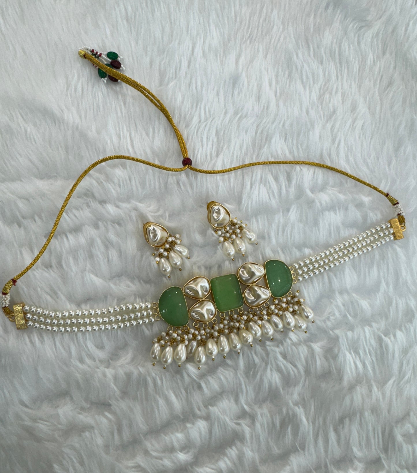 Mint Mother Of Pearl Stone Choker Indian Jewellery olivia Set
