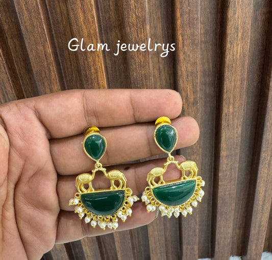 Green Mother Of Pearl Indian Bollywood Aarna Earrings