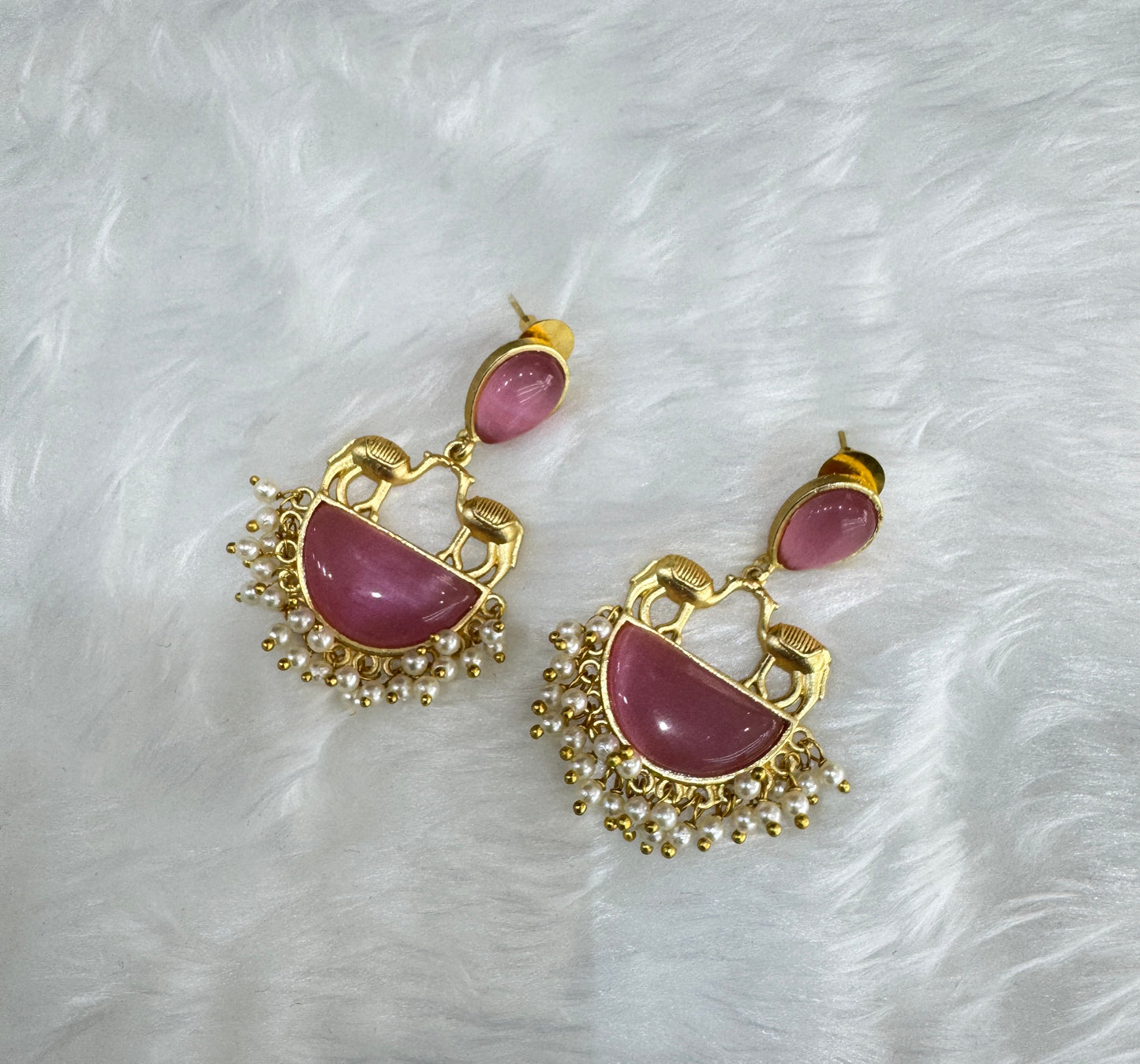 Dark Pink Mother Of Pearl Indian Bollywood Aarna Earrings