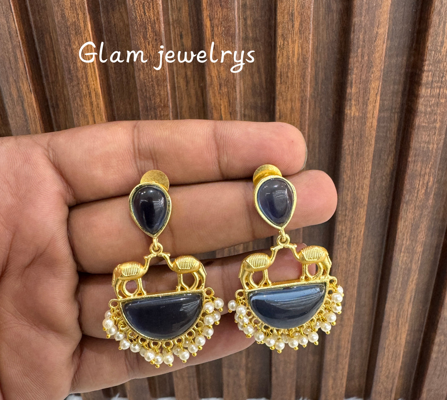 Blue Mother Of Pearl Indian Bollywood Aarna Earrings