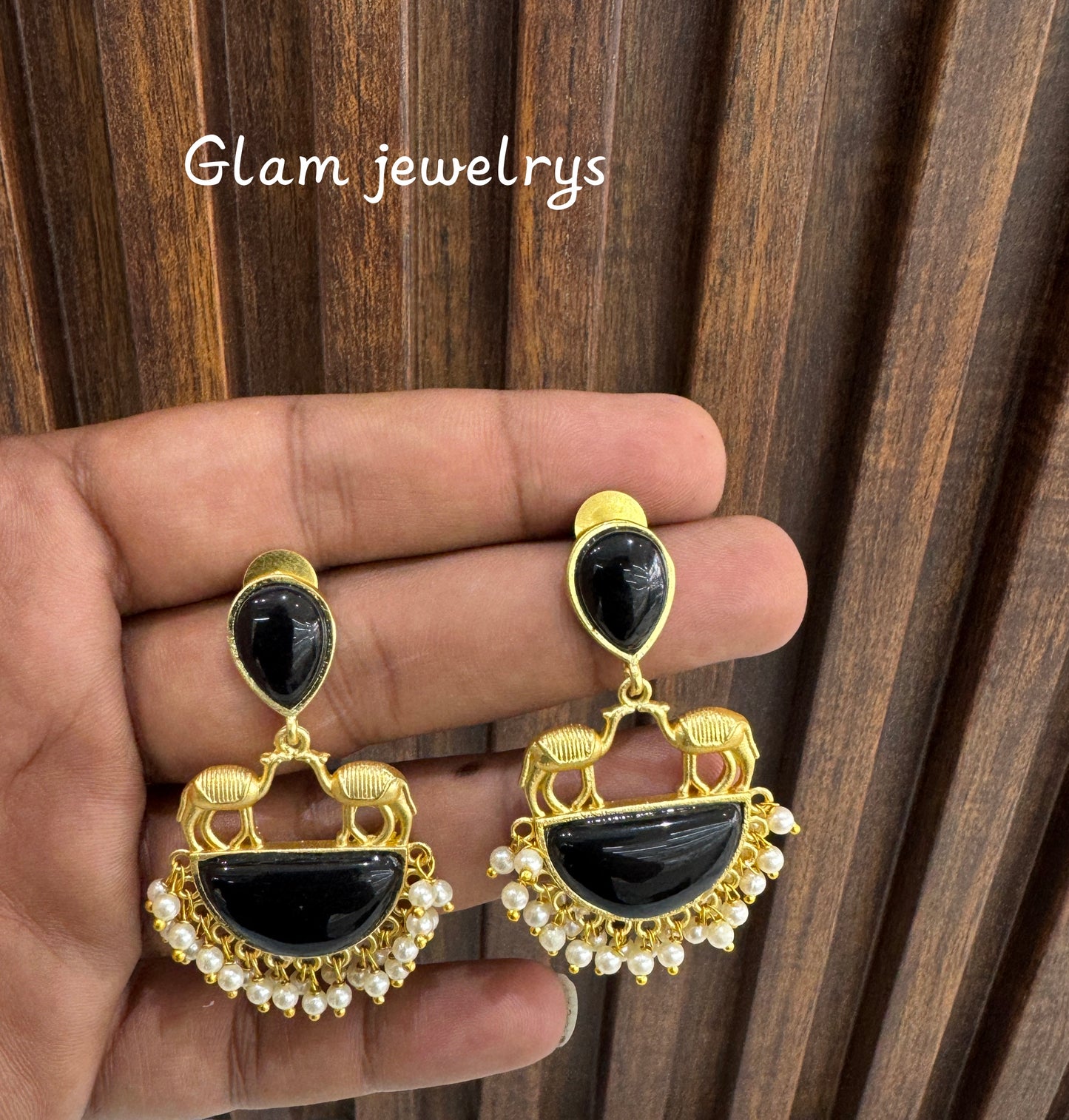 Black Mother Of Pearl Indian Bollywood Aarna Earrings