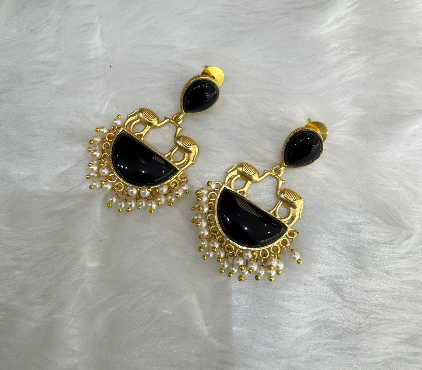 Black Mother Of Pearl Indian Bollywood Aarna Earrings