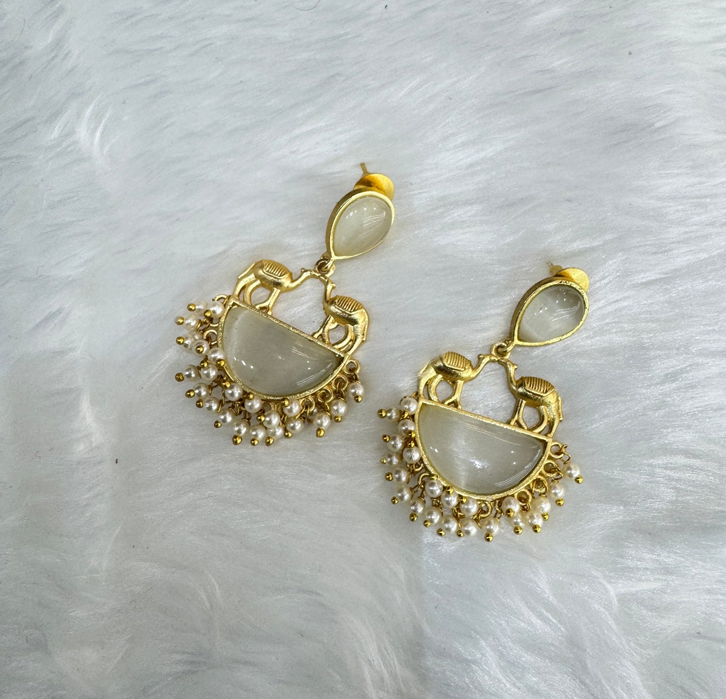 White Mother Of Pearl Indian Bollywood Aarna Earrings