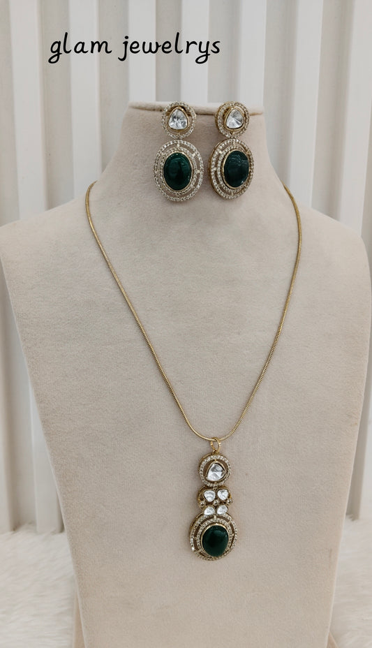 Green Gold Moissanite Kundan Necklace Indian Jewellery Solis Chain Set