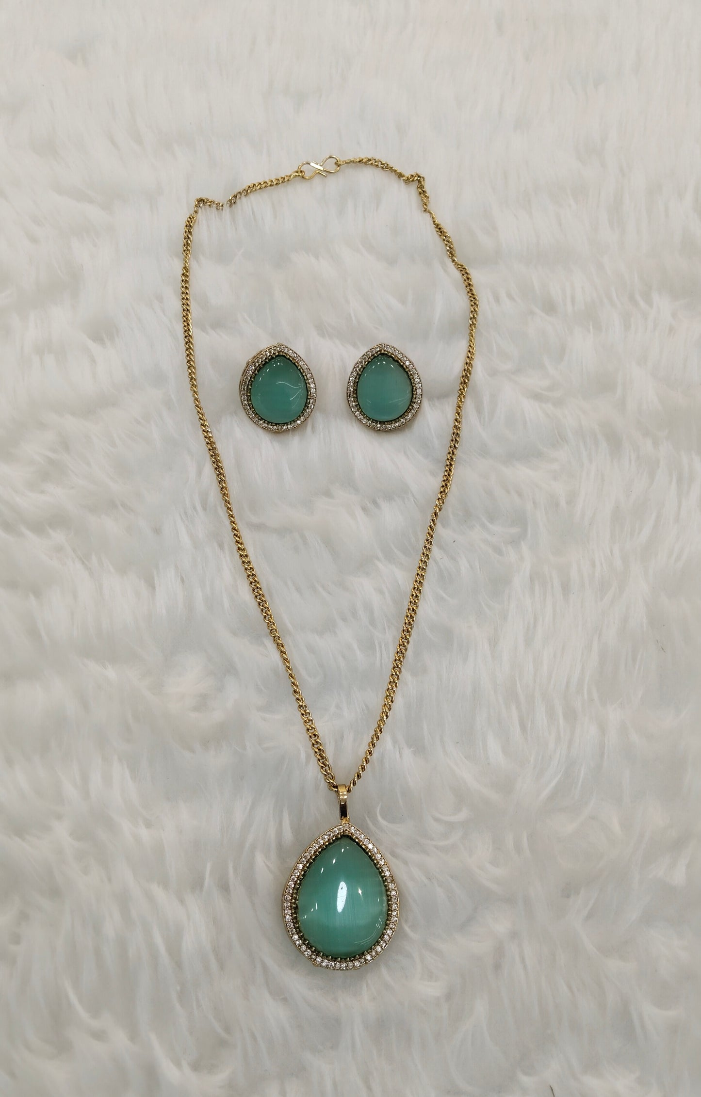 Sea Green Gold Moissanite Kundan Necklace Indian Jewellery Avenger Chain Set
