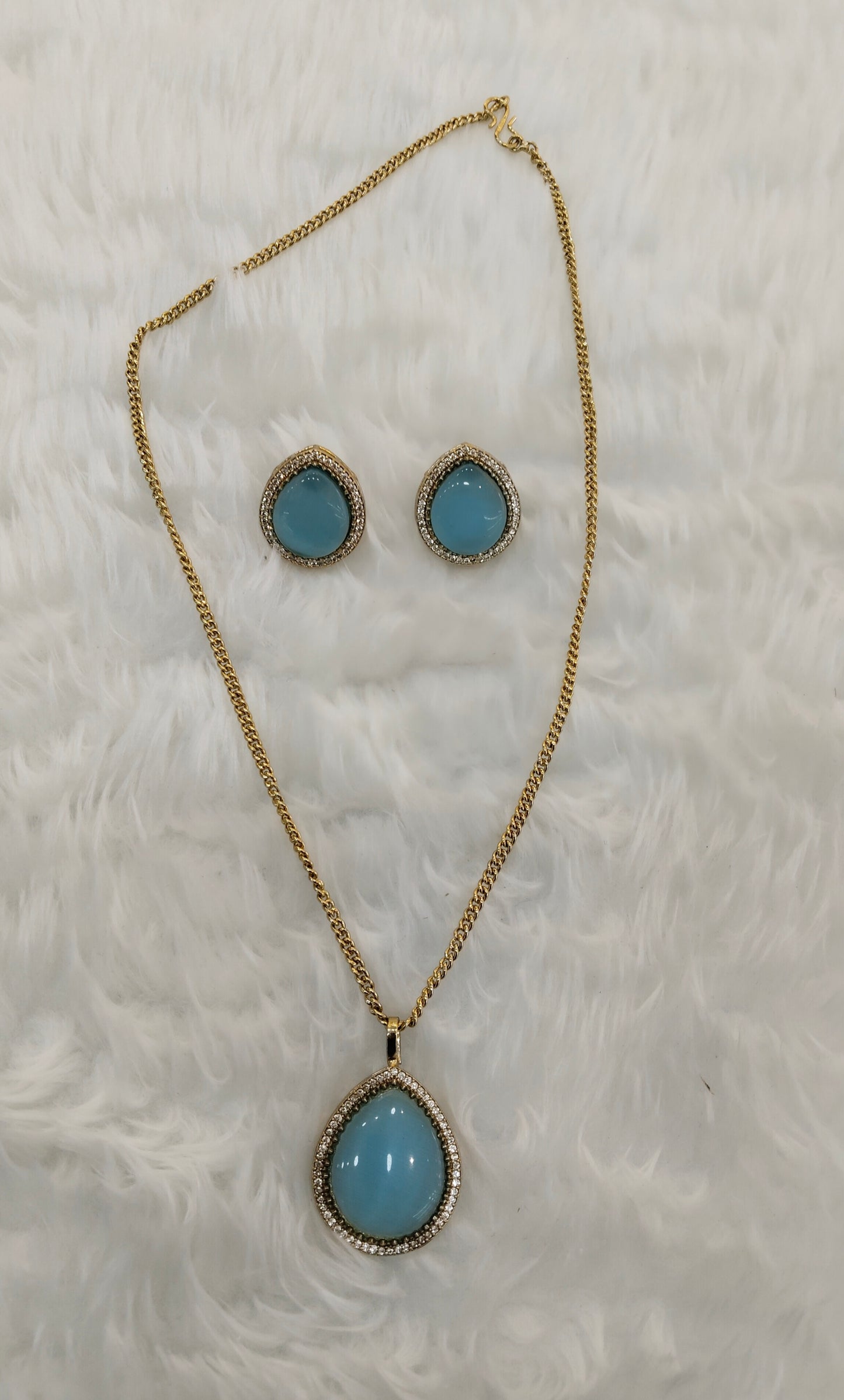 Sky Blue Gold Moissanite Kundan Necklace Indian Jewellery Avenger Chain Set